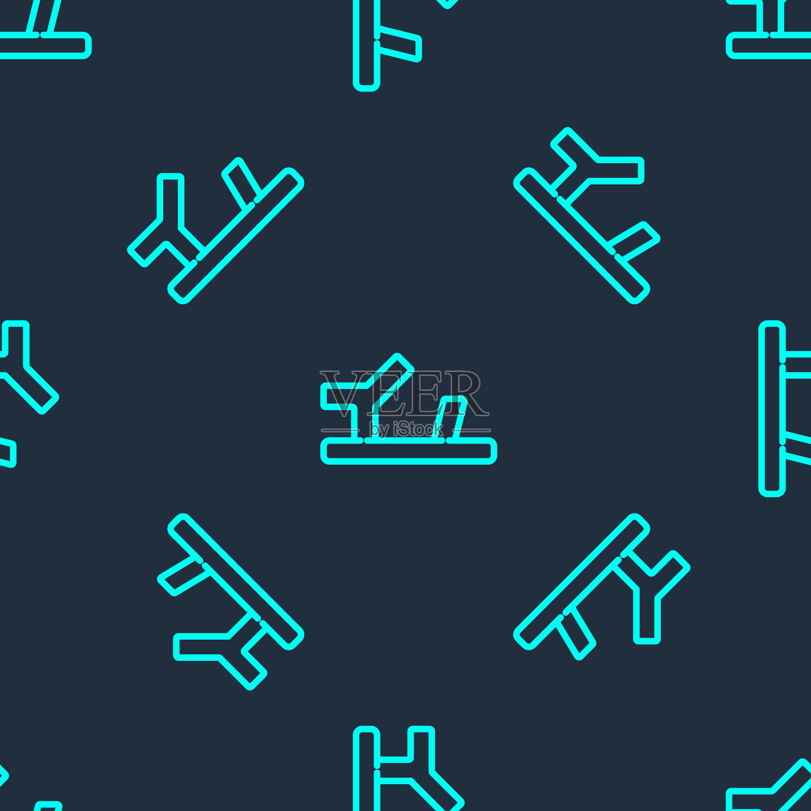 绿线婴儿鞋图标孤立无缝模式上的蓝色背景。凉鞋的迹象。向量插画图片素材