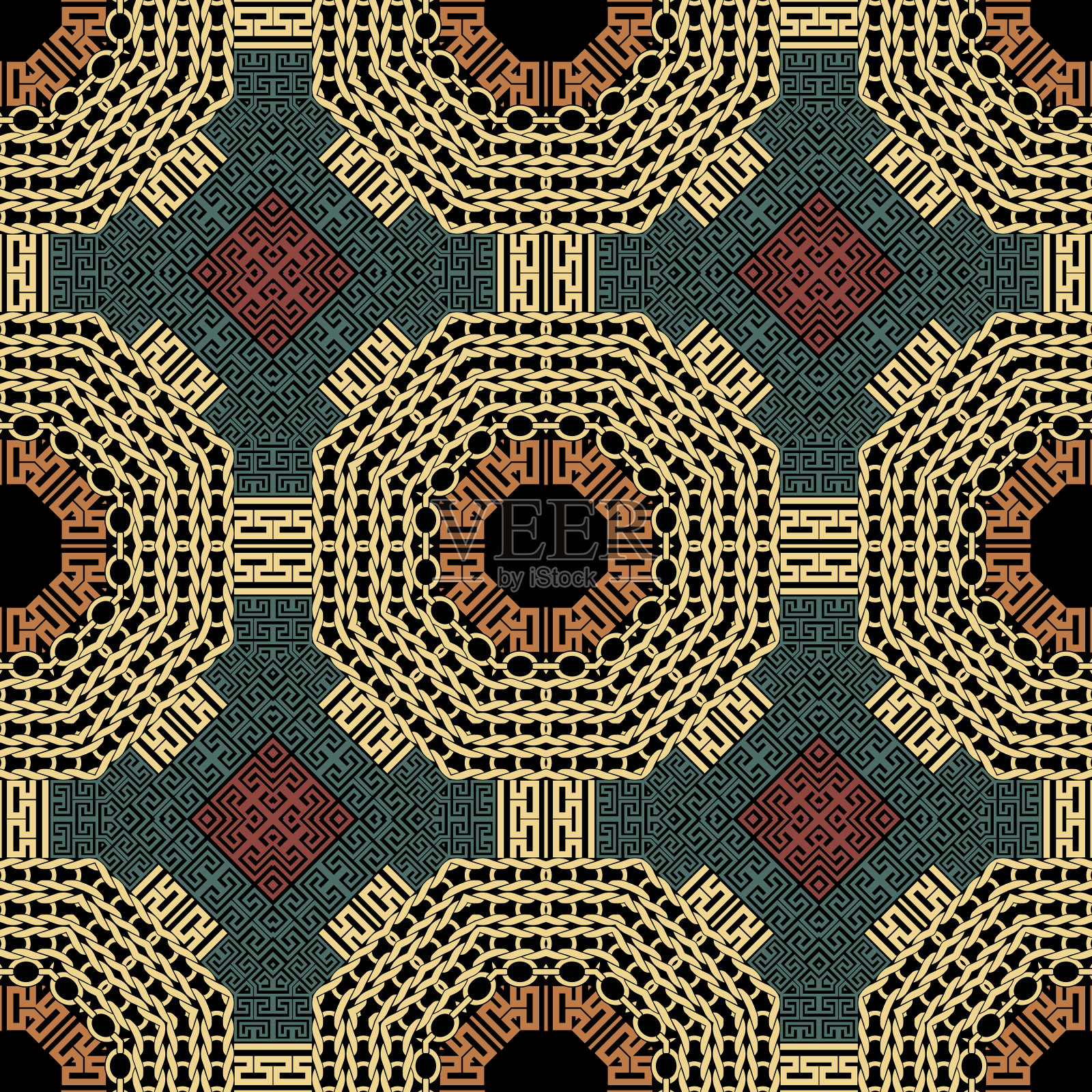 几何图案无缝希腊编织多彩插画图片素材