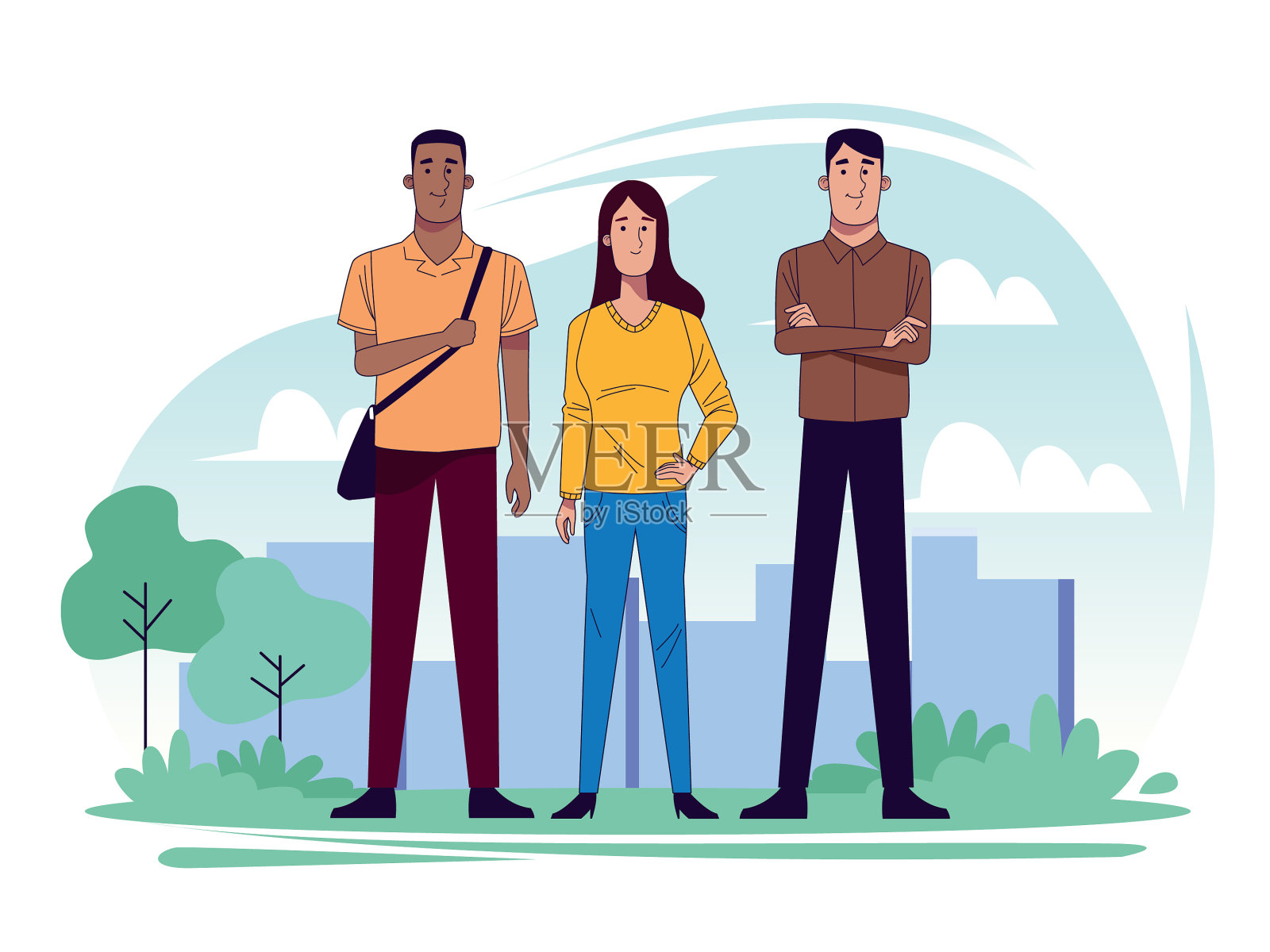 少年群山水景插画图片素材