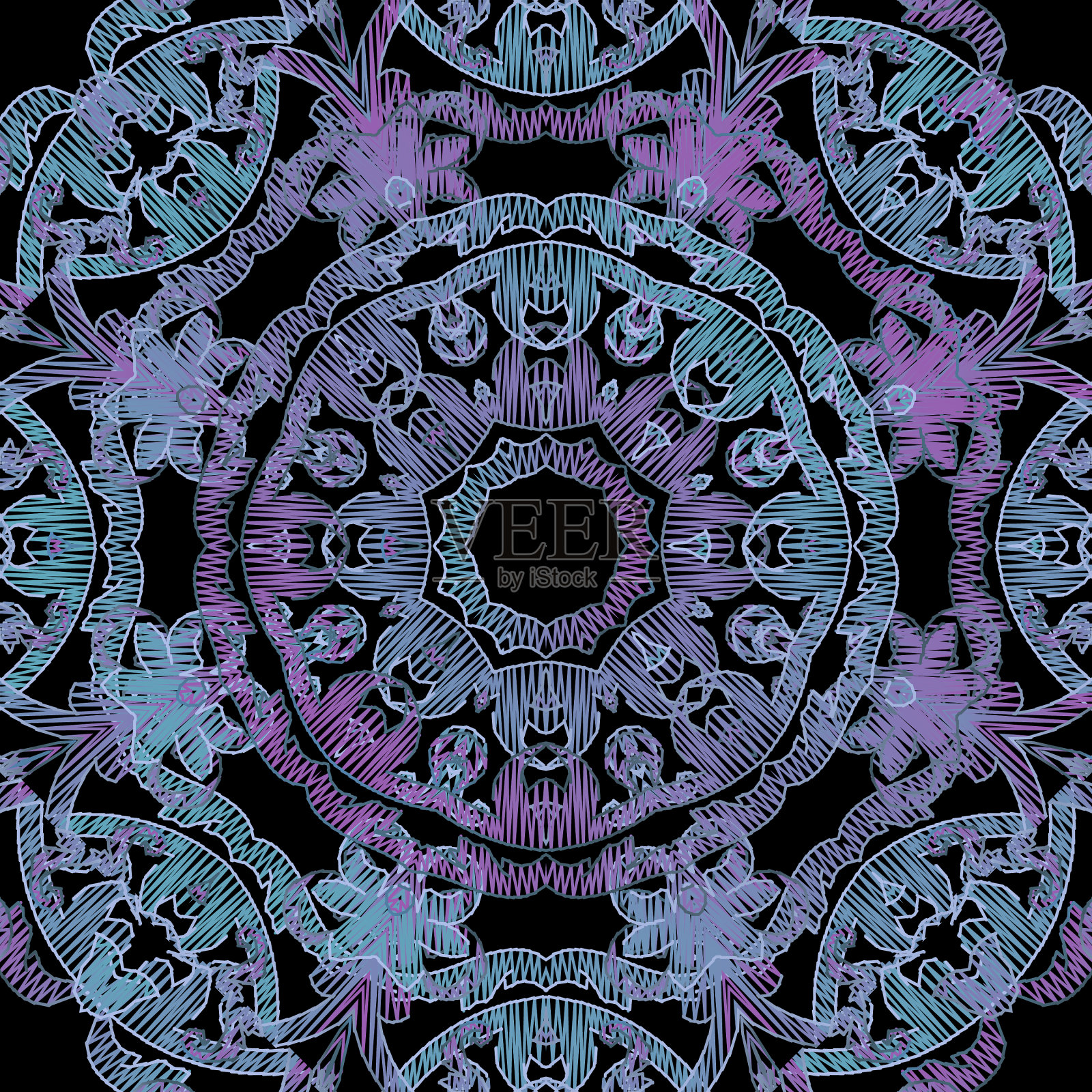 巴洛克式刺绣无缝图案绚丽多彩插画图片素材