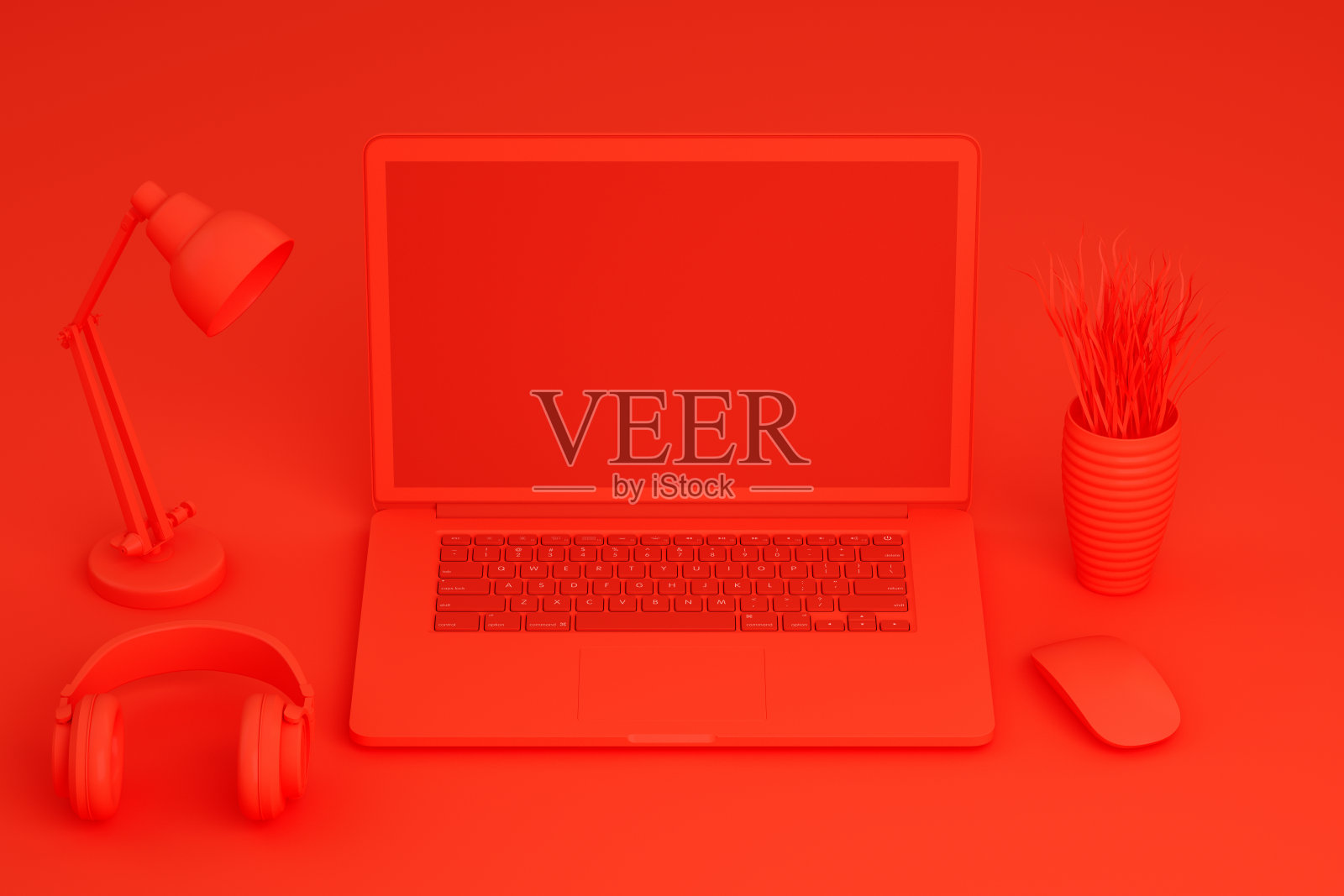 空屏幕笔记本电脑在红色背景照片摄影图片