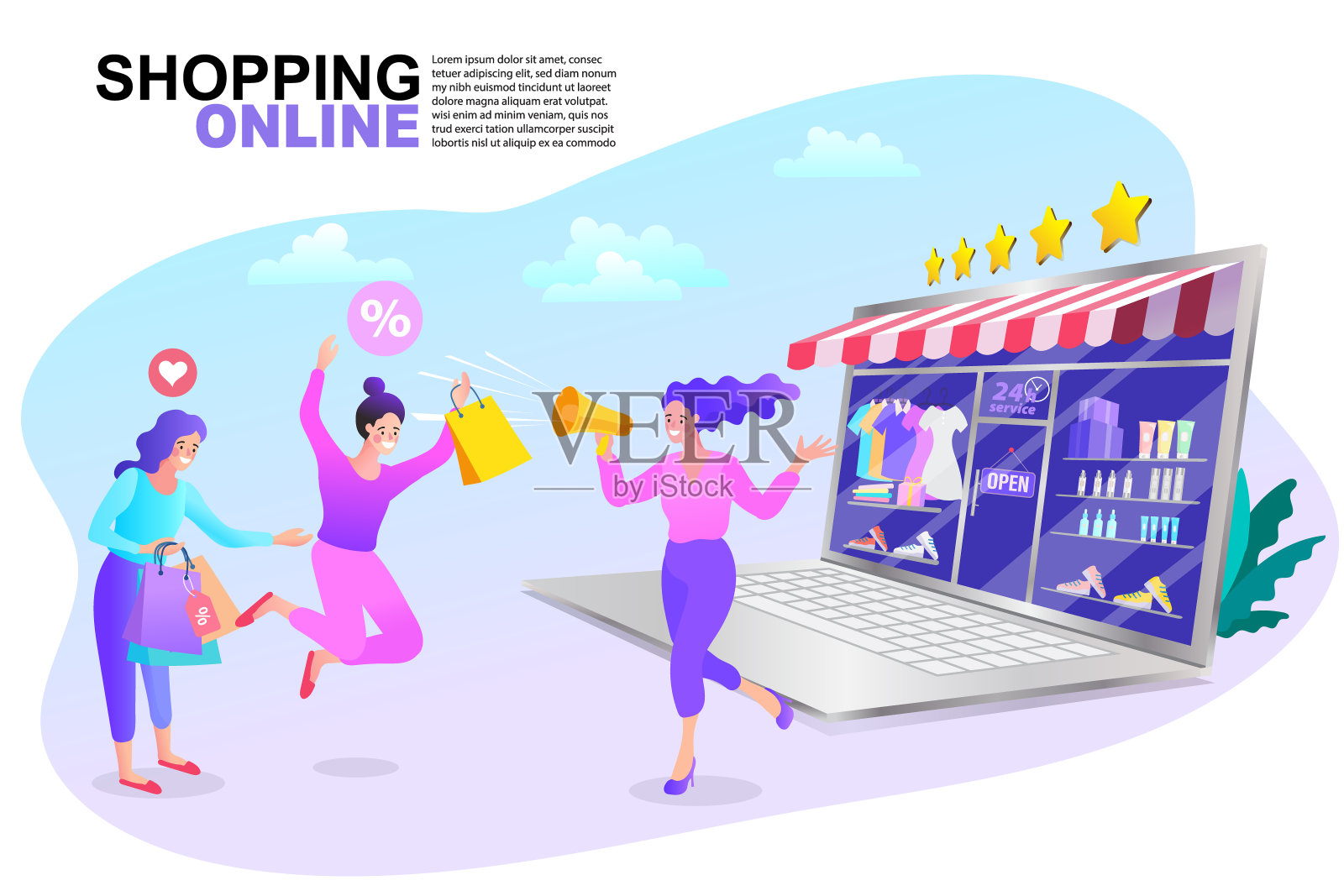 许多人使用网上购物服务。智能手机营销和电子商务。矢量插图。插画图片素材