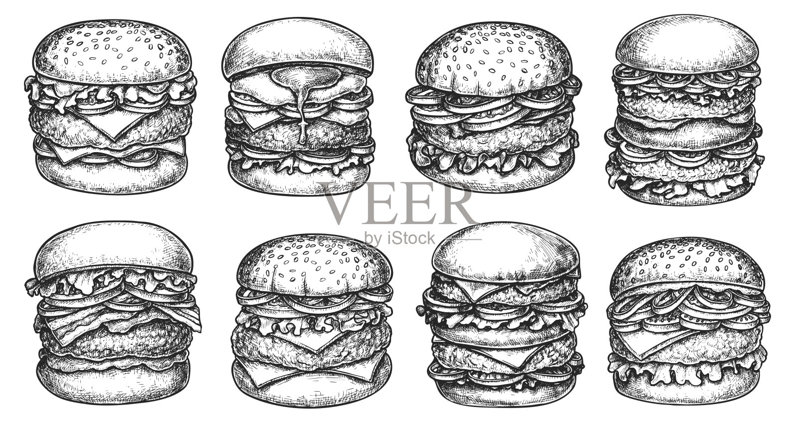 汉堡菜单手绘草图孤立的白色背景设计元素图片