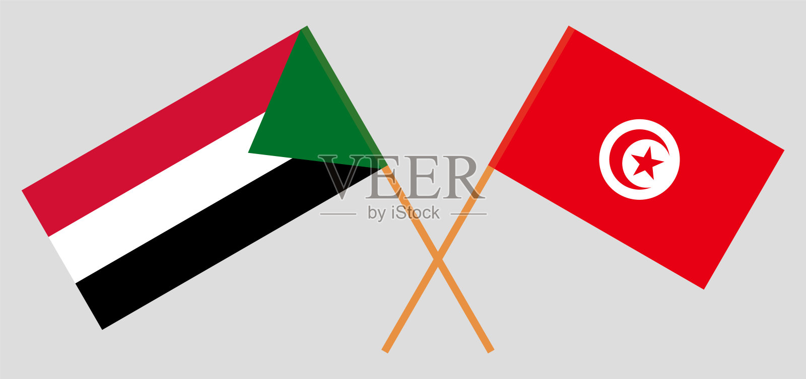 突尼斯和苏丹国旗交叉插画图片素材