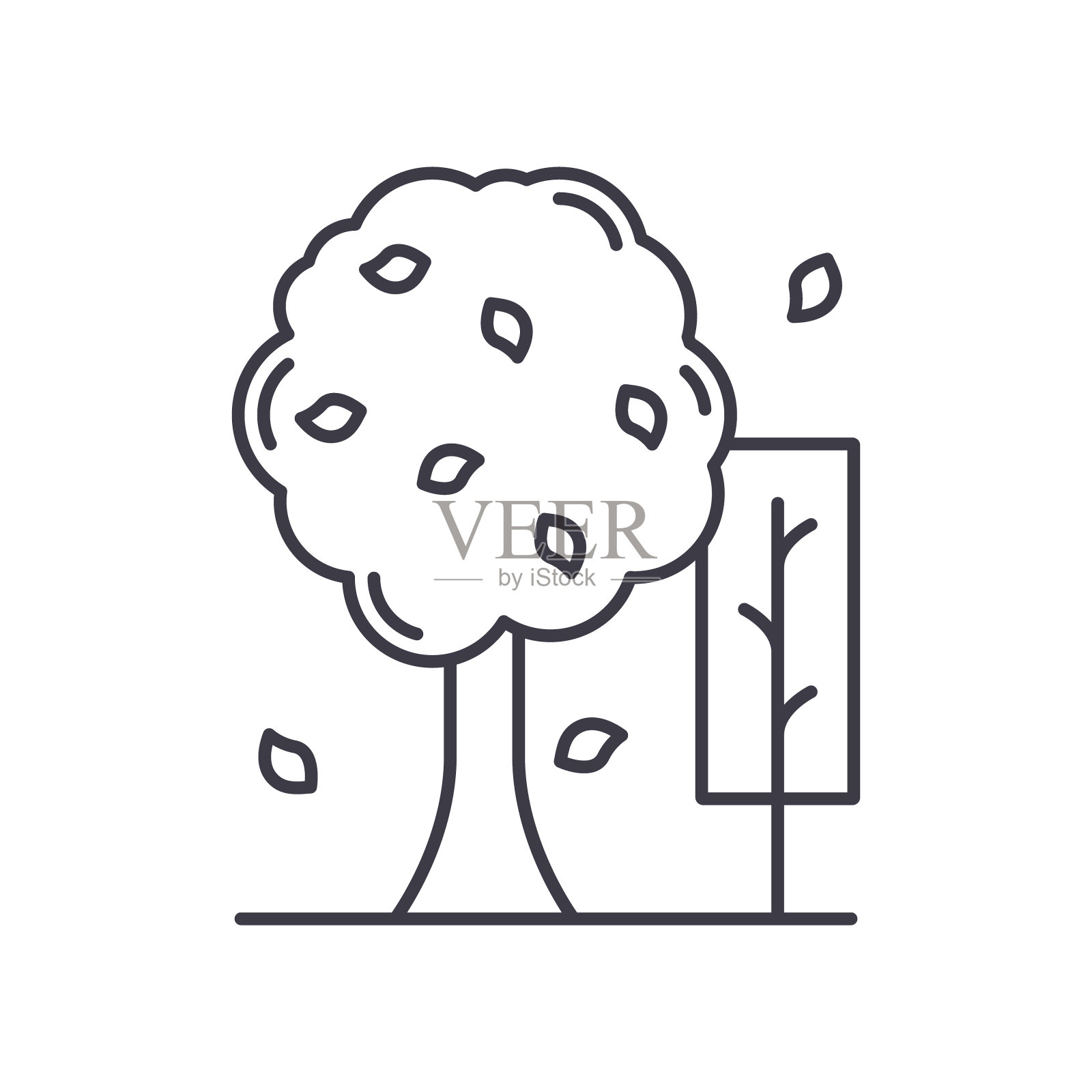 森林概念图标，线性孤立的插图，细线矢量，网页设计标志，轮廓概念符号与可编辑的白色背景笔触。插画图片素材