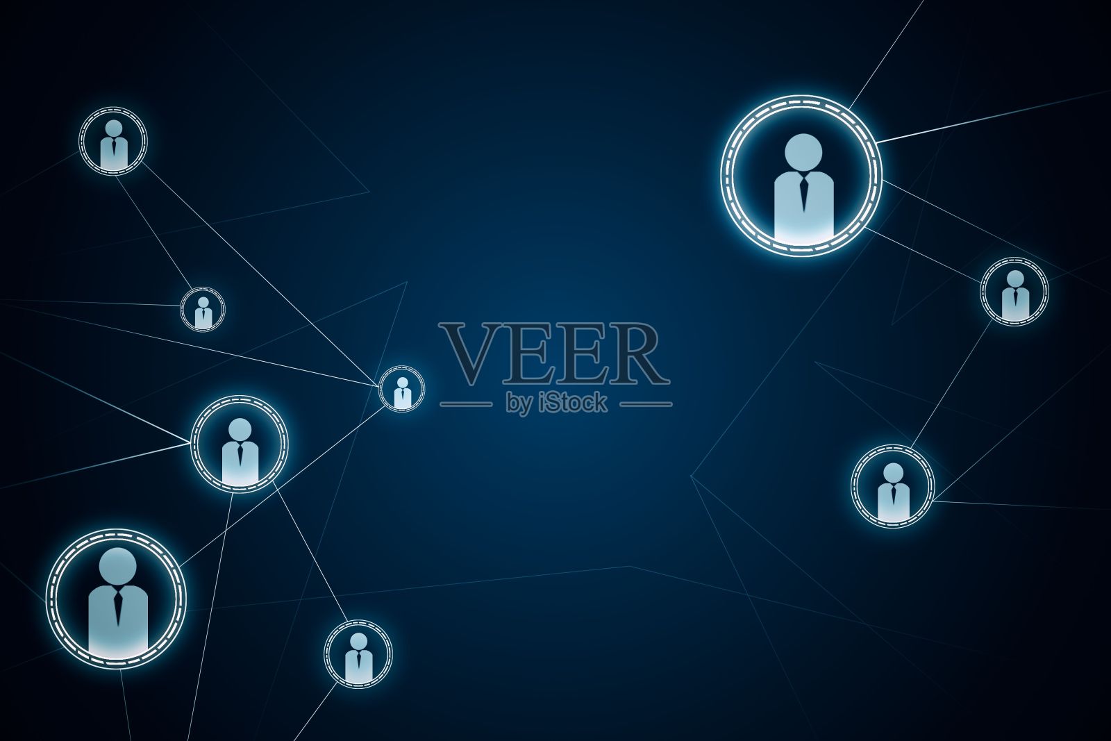 蓝色背景上的抽象虚拟社交网络图标。市场推广概念。三维渲染照片摄影图片