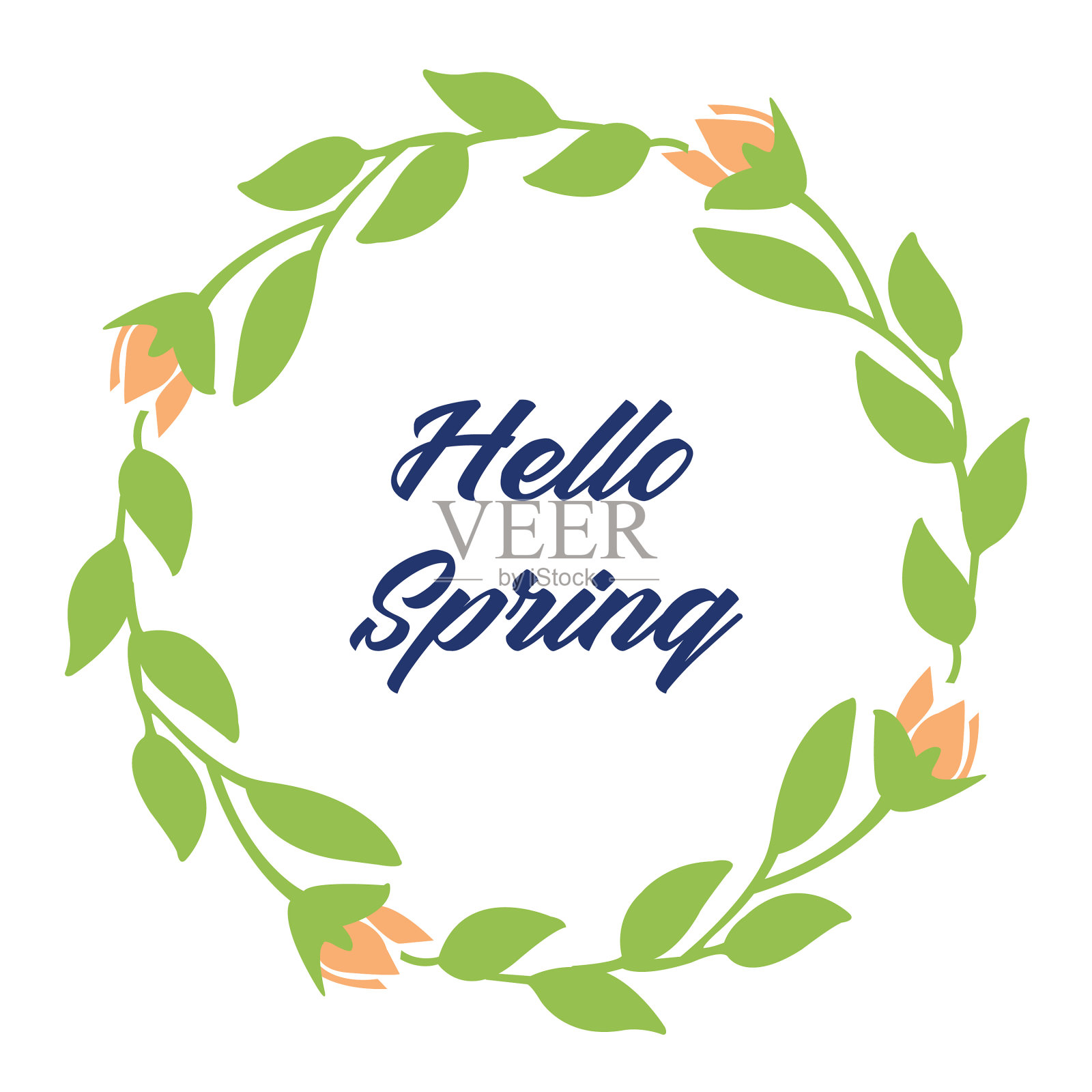 现代框架的你好春天贺卡设计插画图片素材