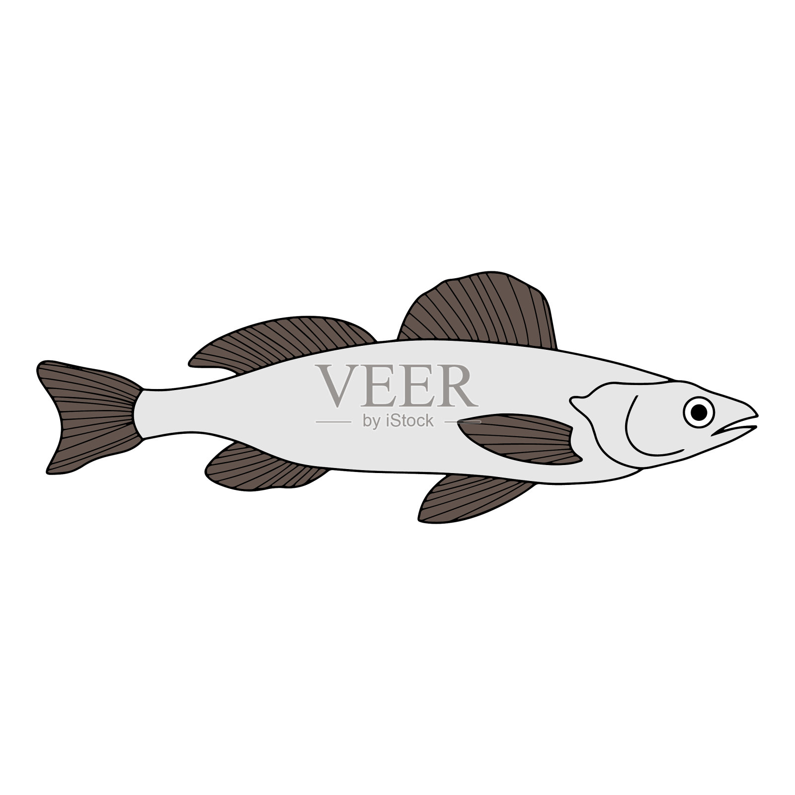 涂鸦鱼图标孤立的白色海鲜标志插画图片素材