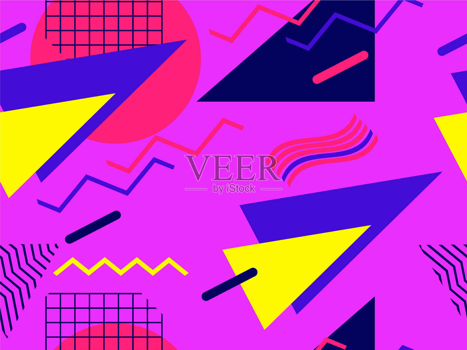 孟菲斯无缝模式与几何形状插画图片素材