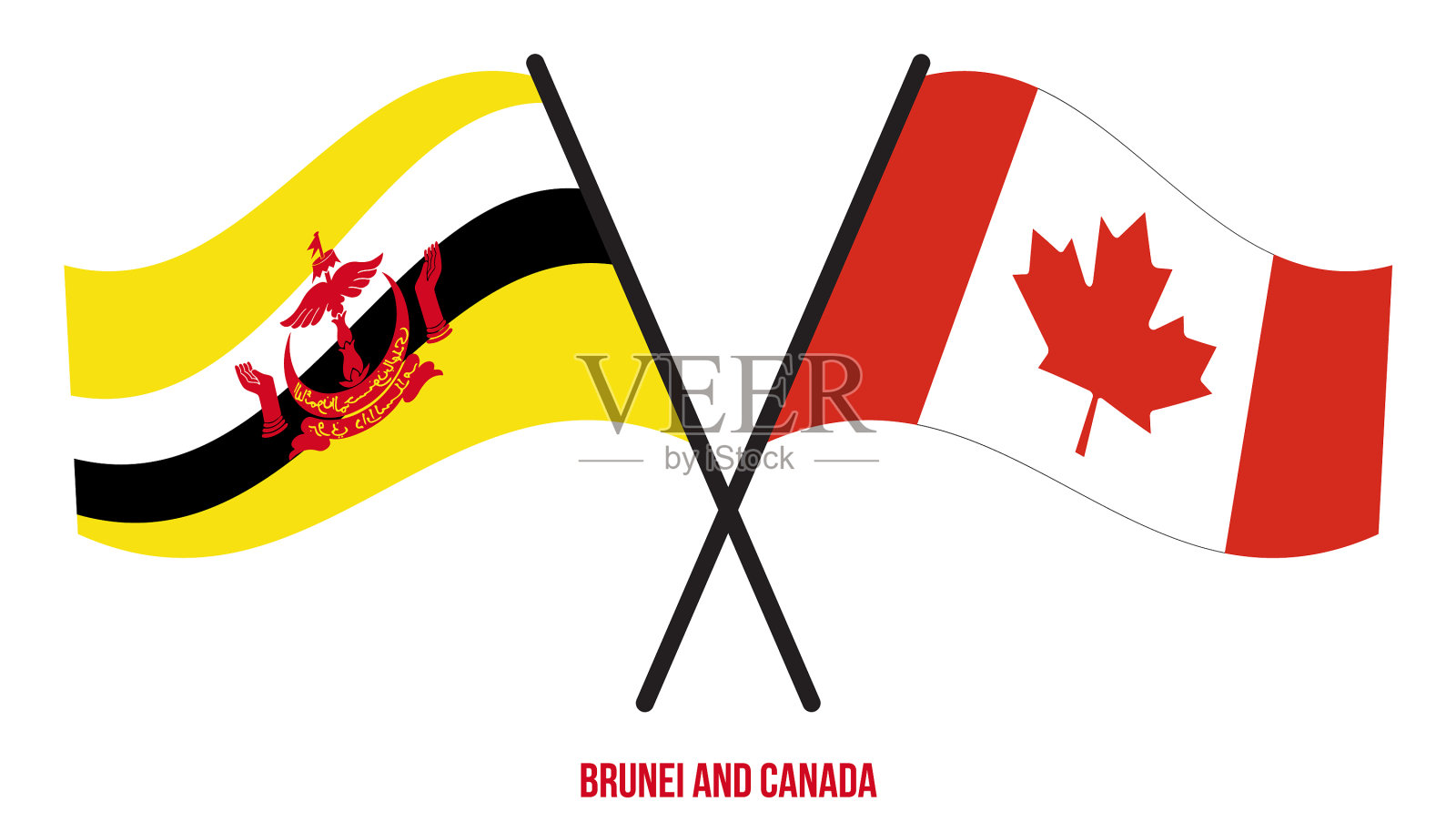 文莱和加拿大的国旗交叉飘扬插画图片素材