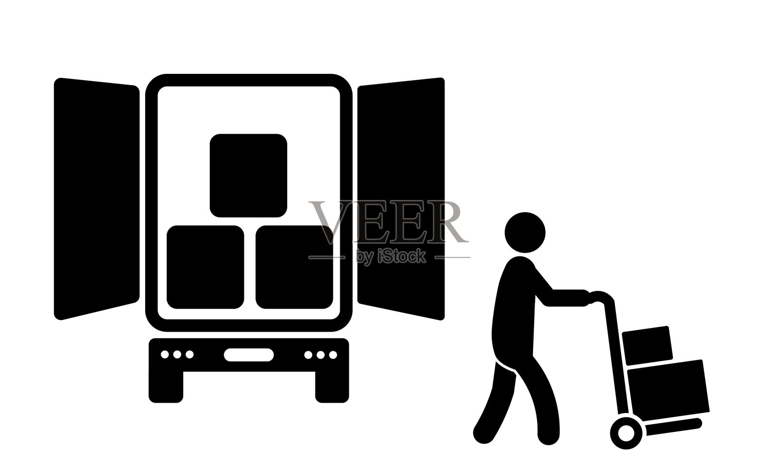 送货员从黑色卡车卸货图标素材