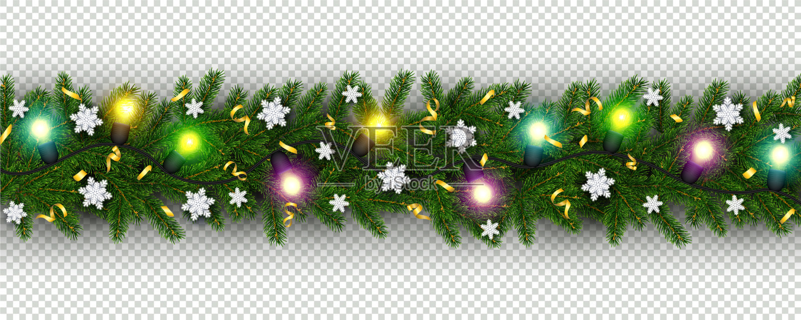 圣诞树的树枝，灯泡的边沿插画图片素材