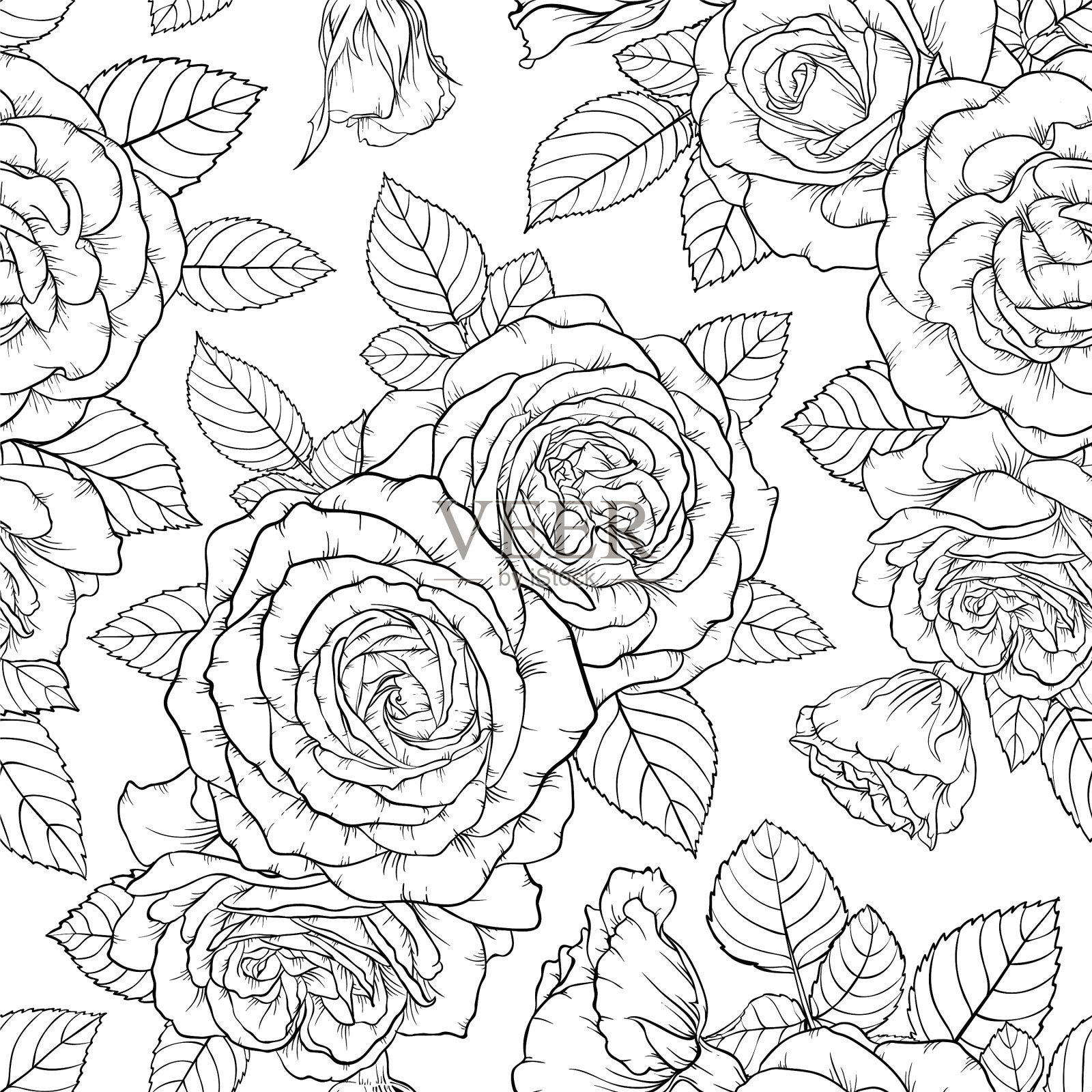 美丽的黑白无缝插画图片素材