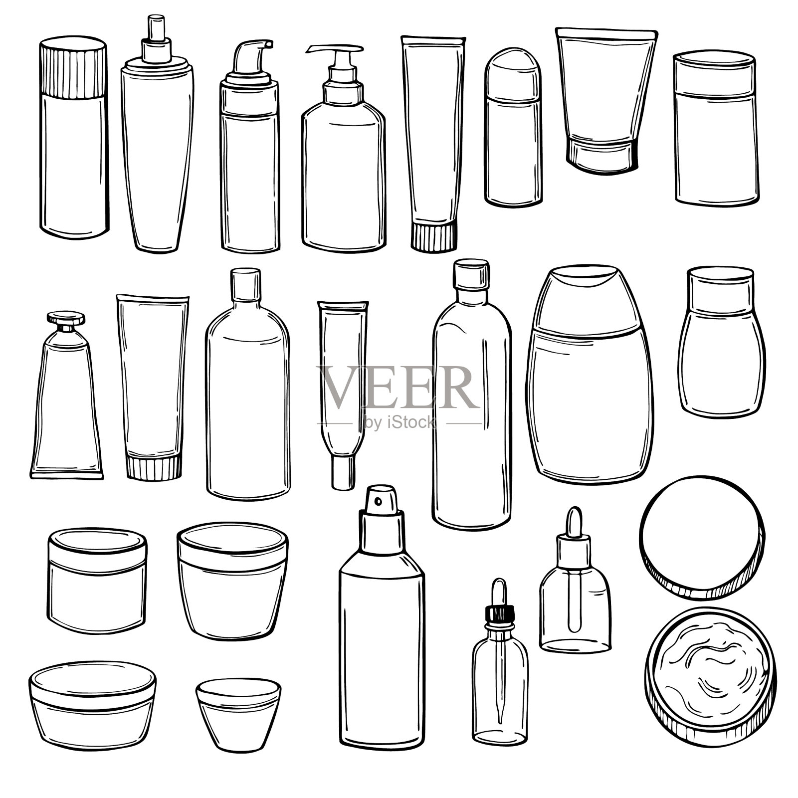 手绘化妆瓶素描插画图片素材