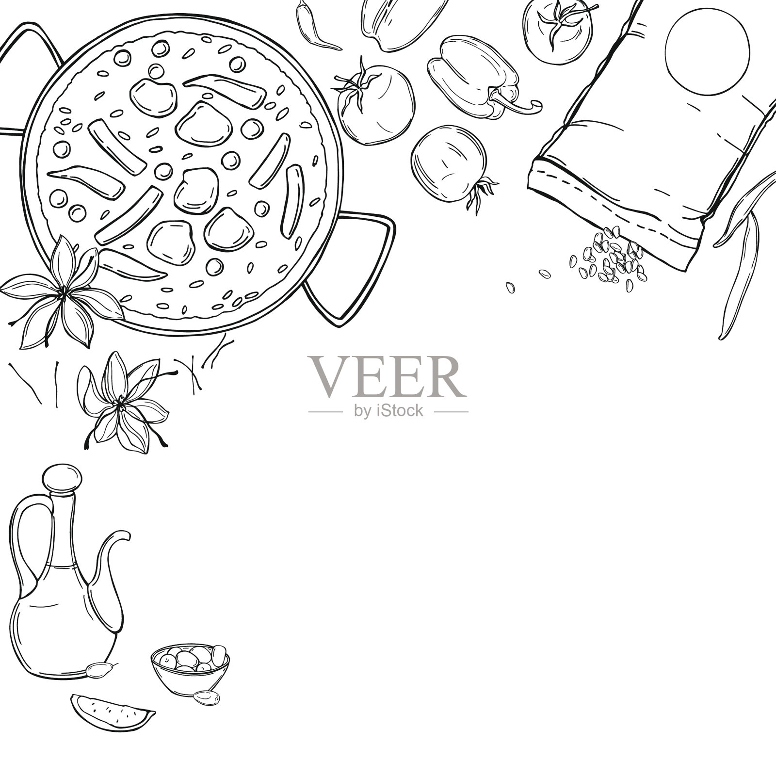 手绘海鲜饭背景插画图片素材