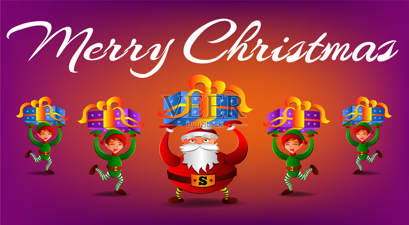 圣诞老人和精灵插画图片素材