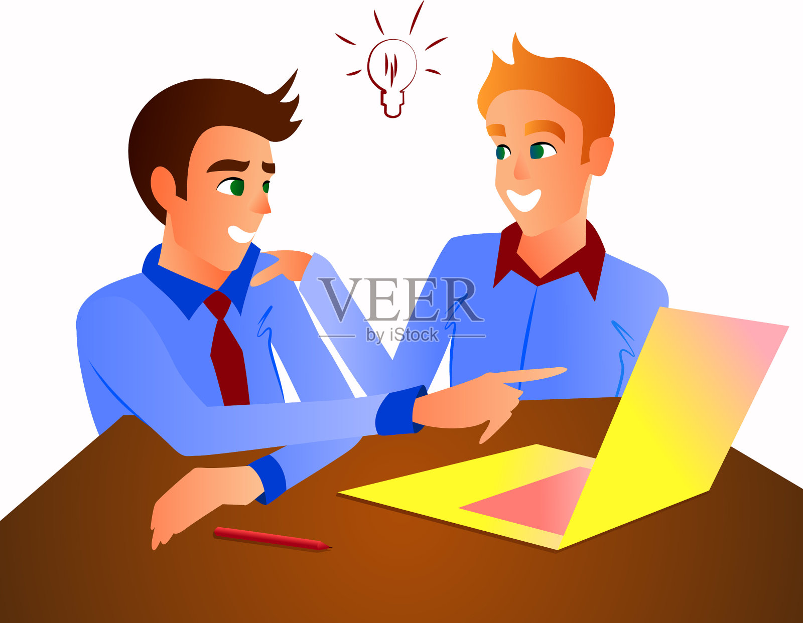 办公室职员在餐桌上讨论业务流程插画图片素材