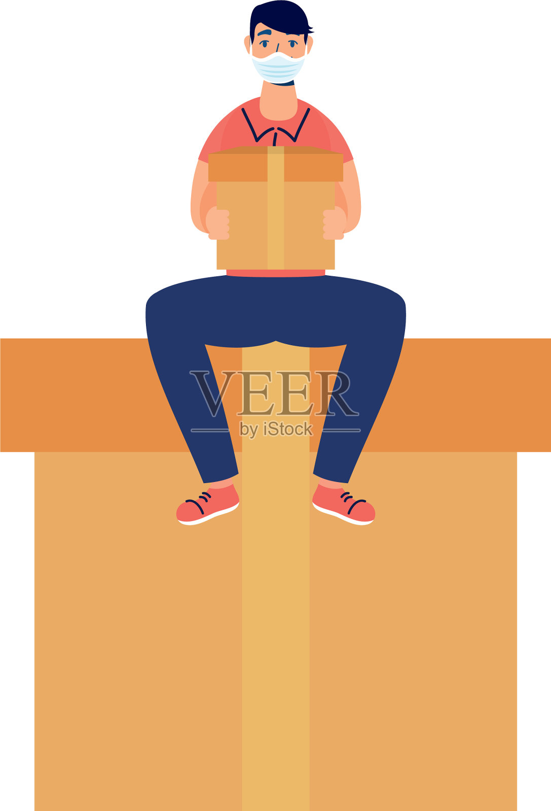 带面具和礼物设计的快递员设计元素图片