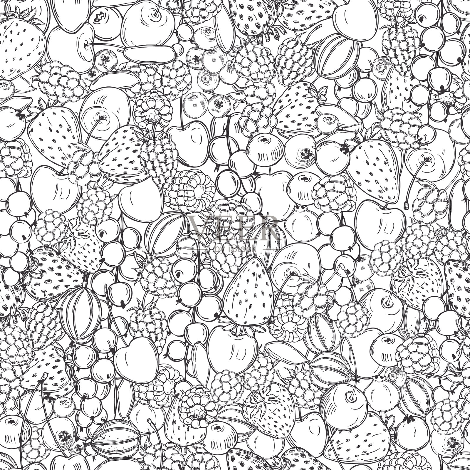 无缝模式与手绘浆果插画图片素材