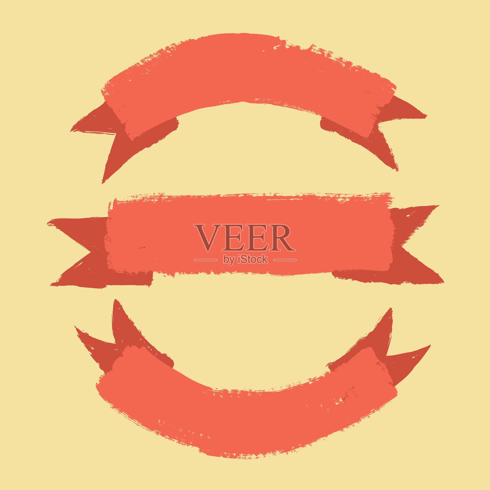 复古雕刻手绘丝带横幅集插画图片素材