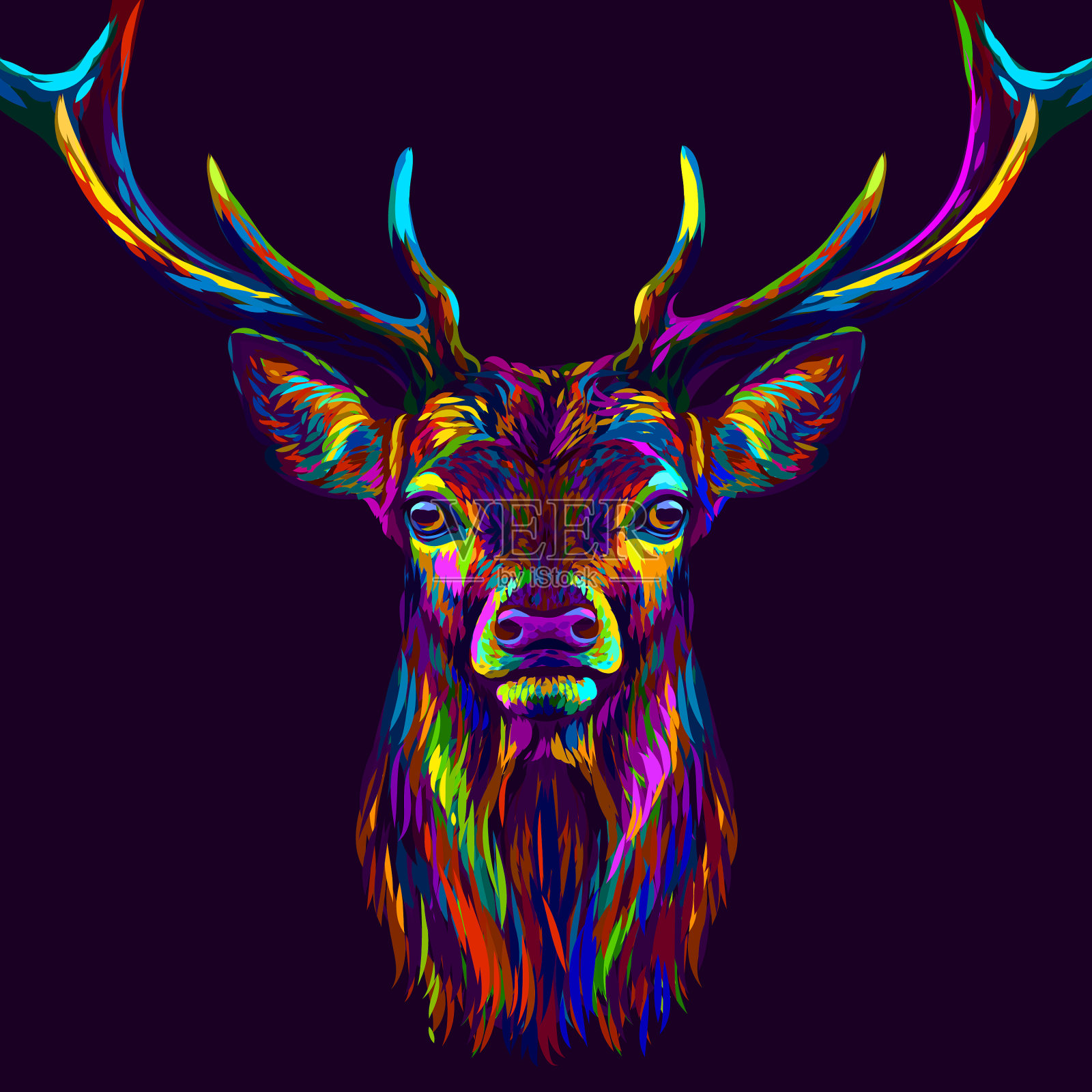 鹿抽象霓虹多色肖像插画图片素材