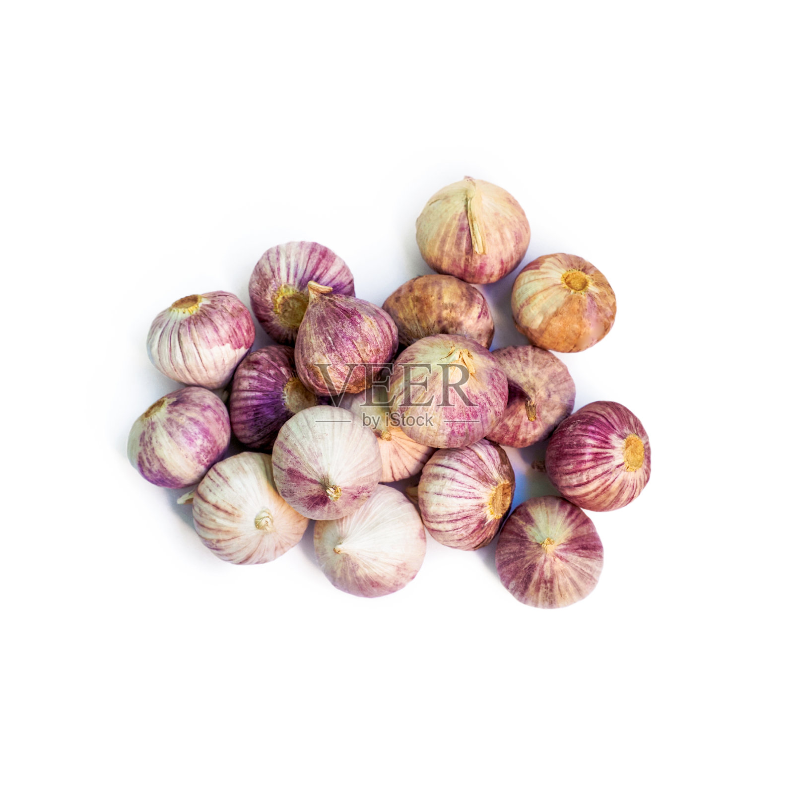 大蒜孤立在白色背景，俯视图。大蒜照片摄影图片