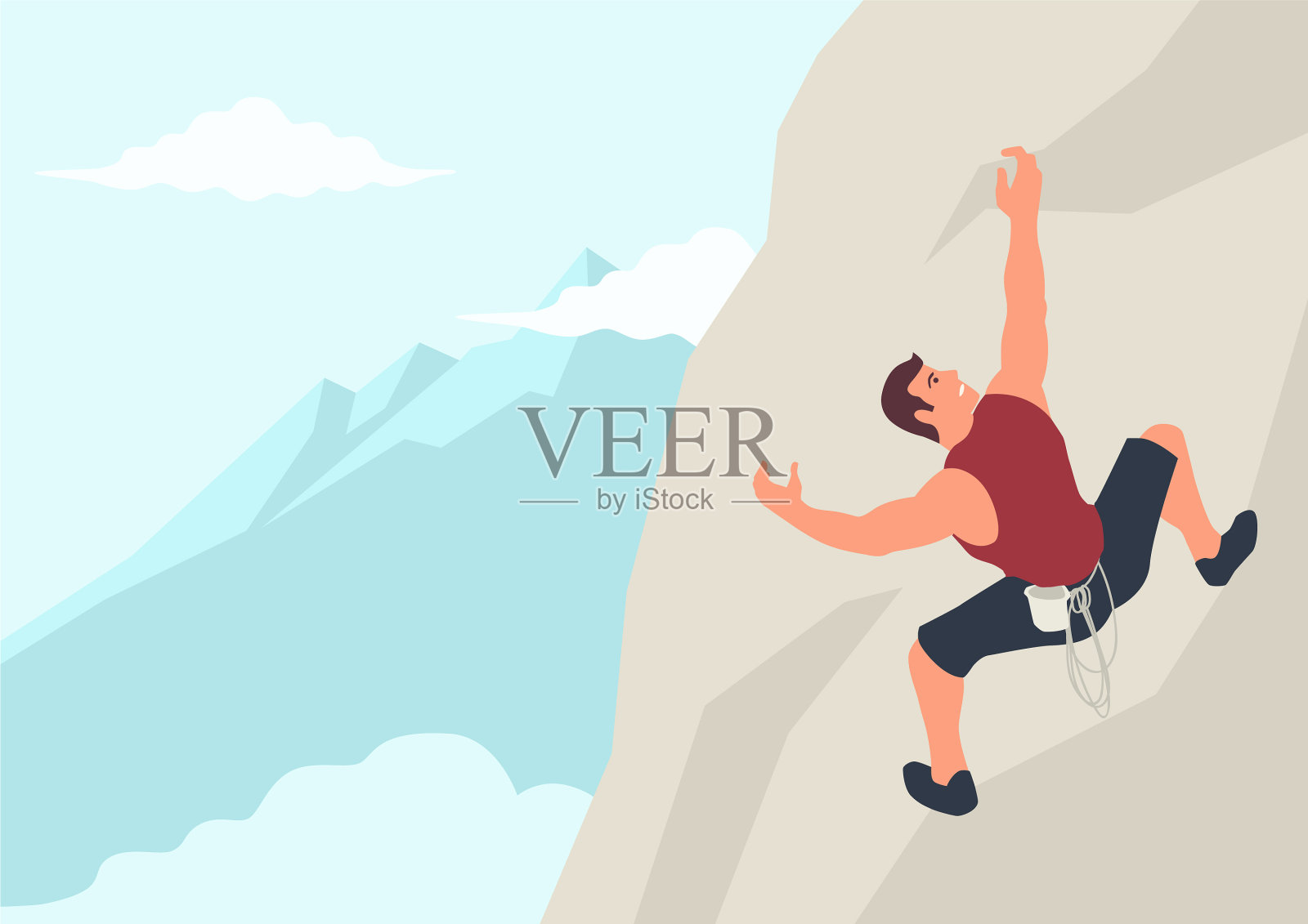 人攀爬岩石插画图片素材