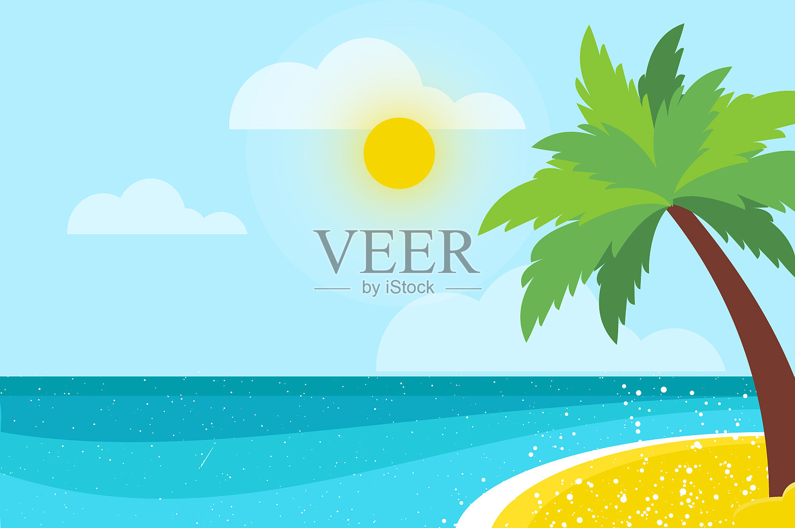 没人在海边的棕榈树下时间到了插画图片素材