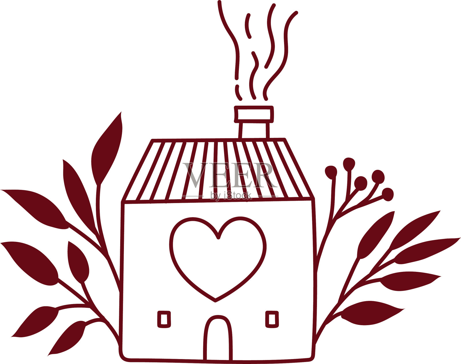 房子用心和树叶设计插画图片素材