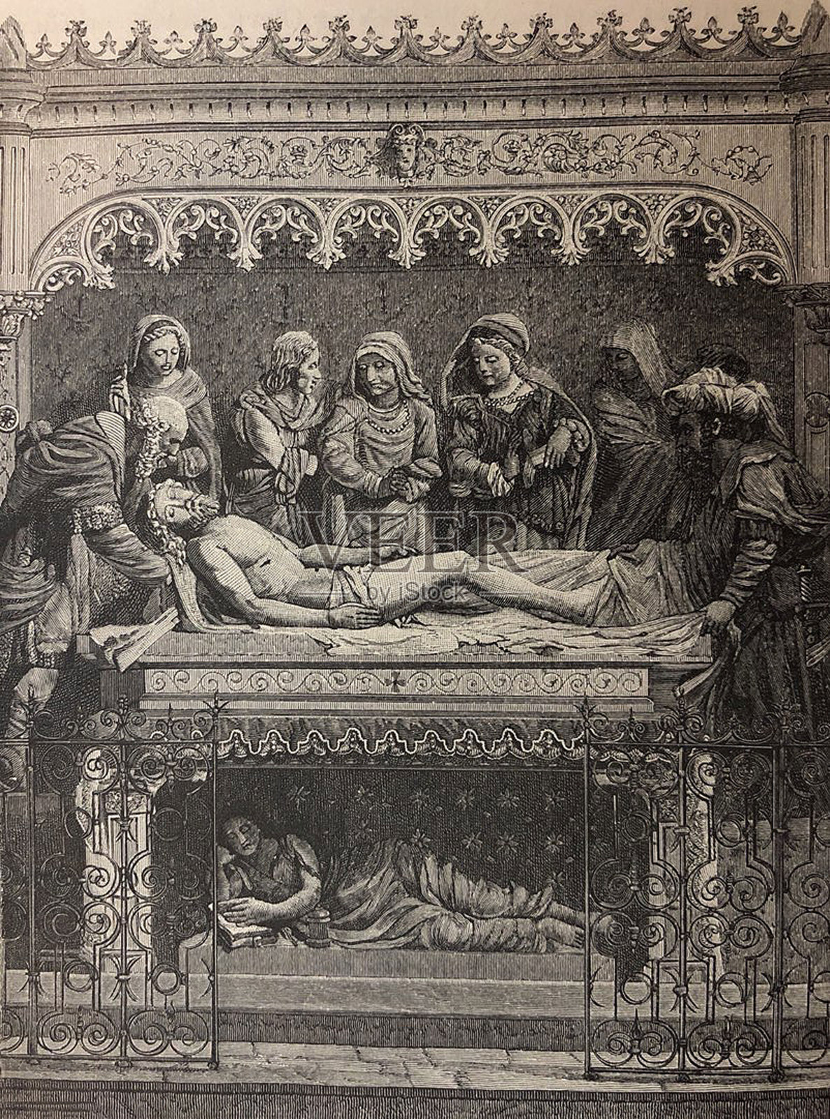 古代插图-陶俑组-埋葬的基督插画图片素材