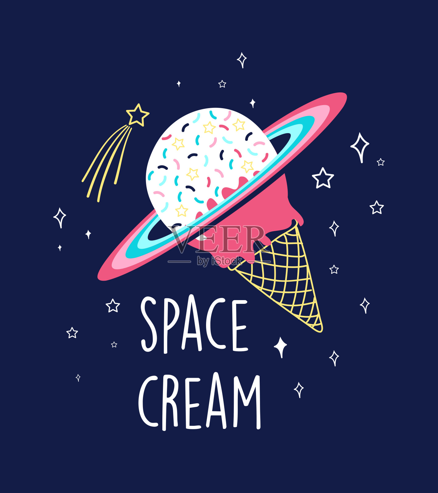 太空奶油标语和冰淇淋插图矢量。插画图片素材