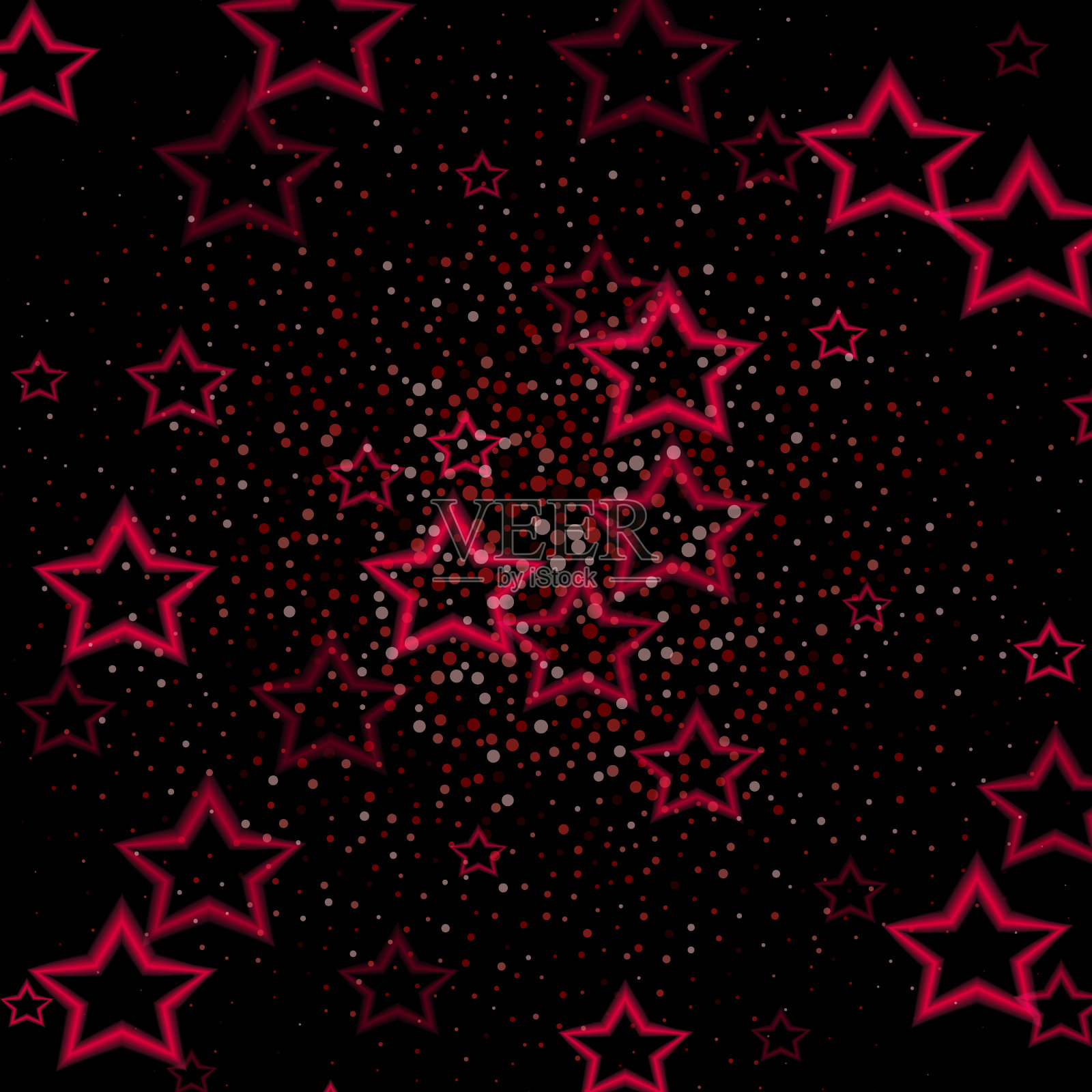 魔术纹理黑色背景与红色霓虹星。矢量图插画图片素材