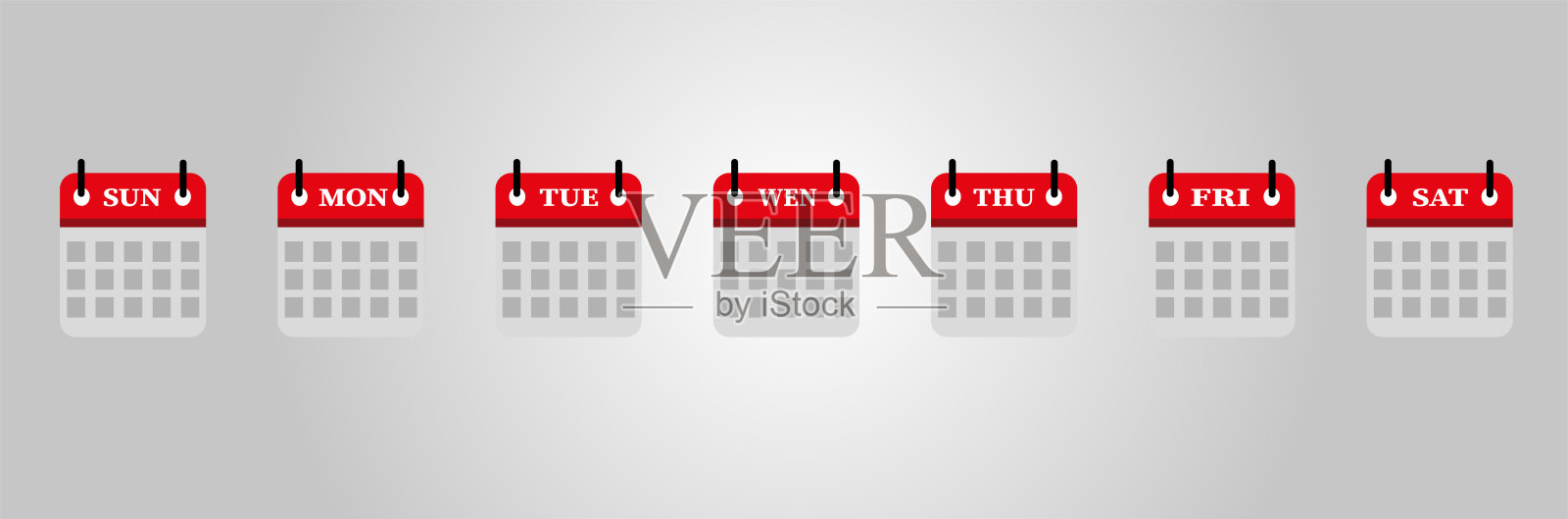 设置日历，一周的日子。本周图标设置。一周从星期天开始扁平的红色日历插画图片素材