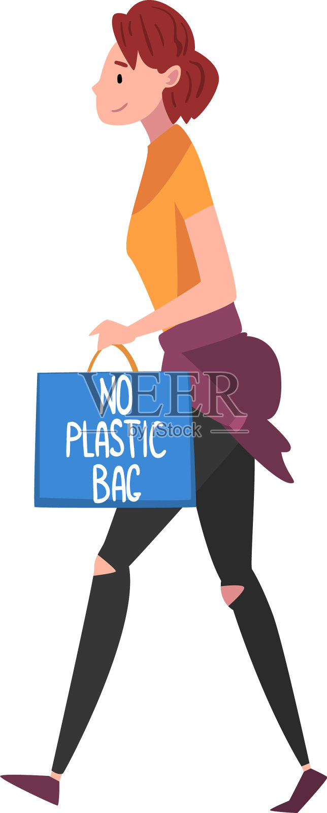 女孩走在纸购物袋没有插画图片素材