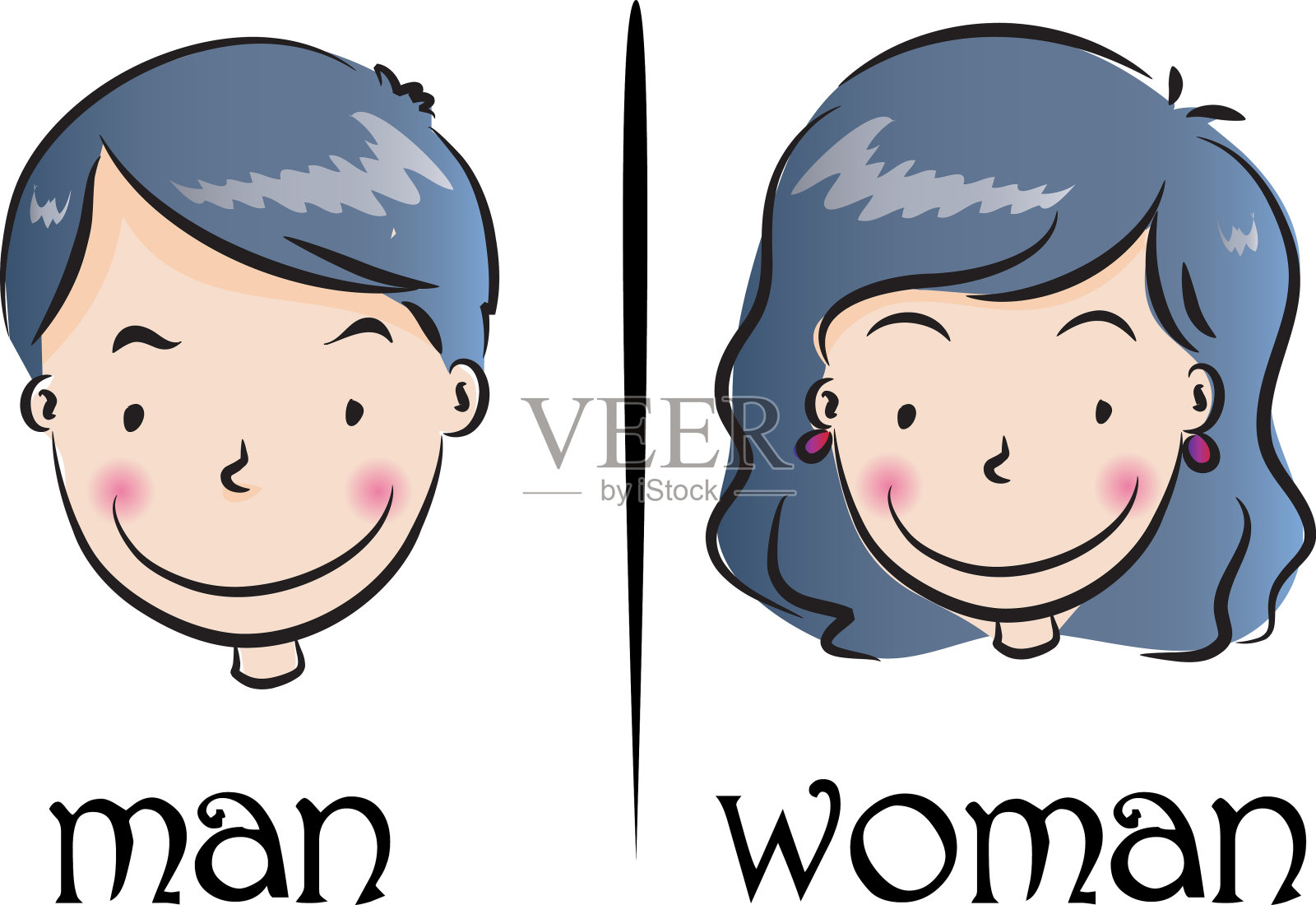 卡通的男孩和女孩的脸插画图片素材