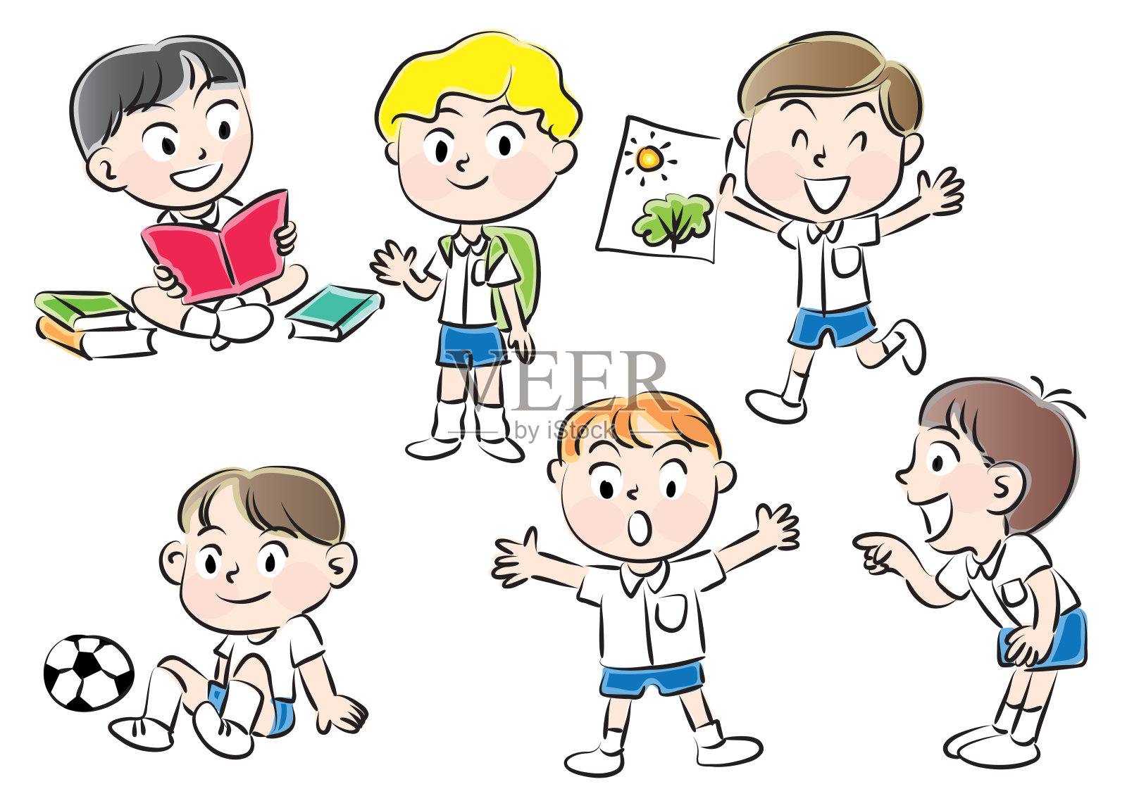 矢量卡通男孩和女孩设置插画图片素材