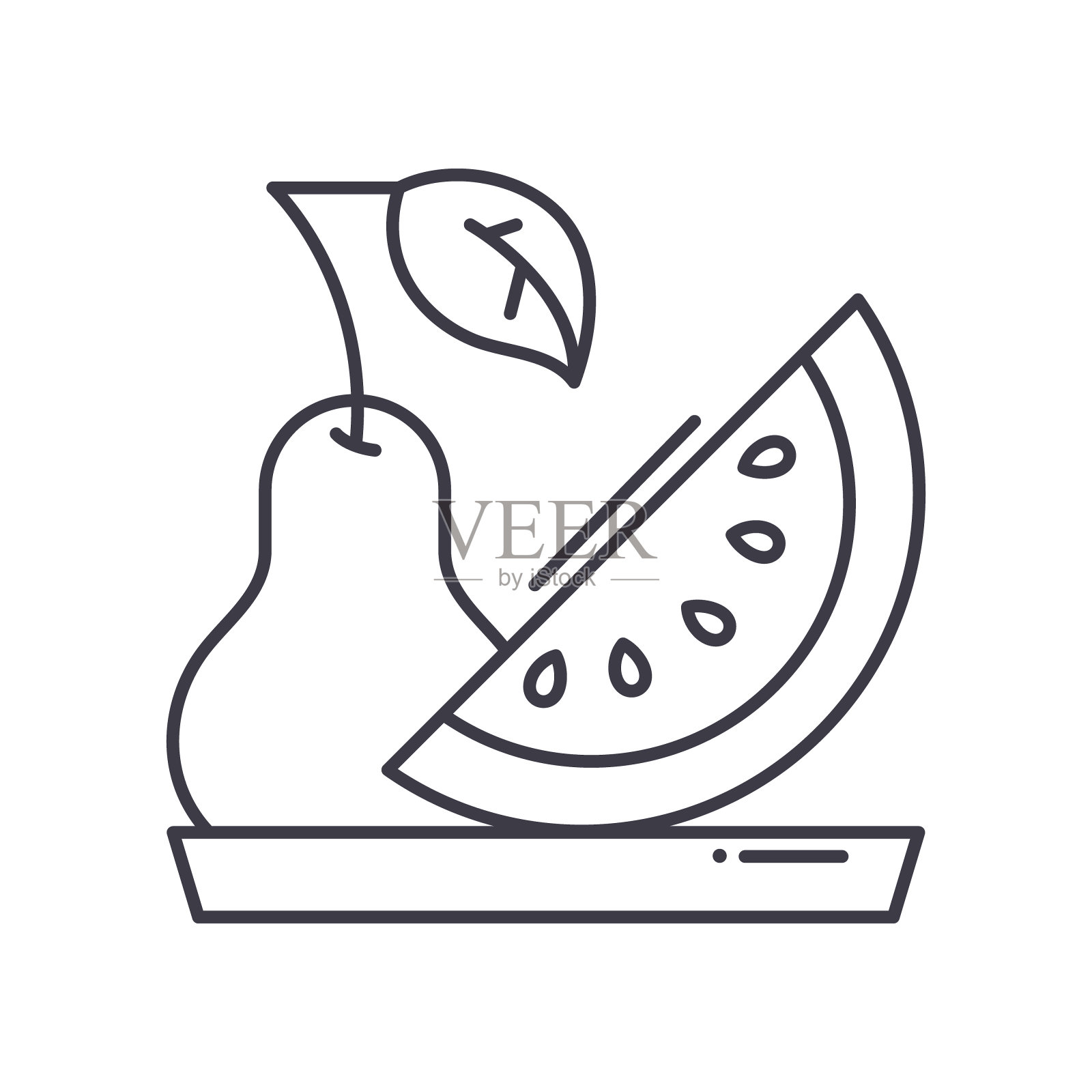 水果概念图标，线性孤立的插图，细线矢量，网页设计标志，轮廓概念符号与可编辑的笔触在白色的背景。插画图片素材