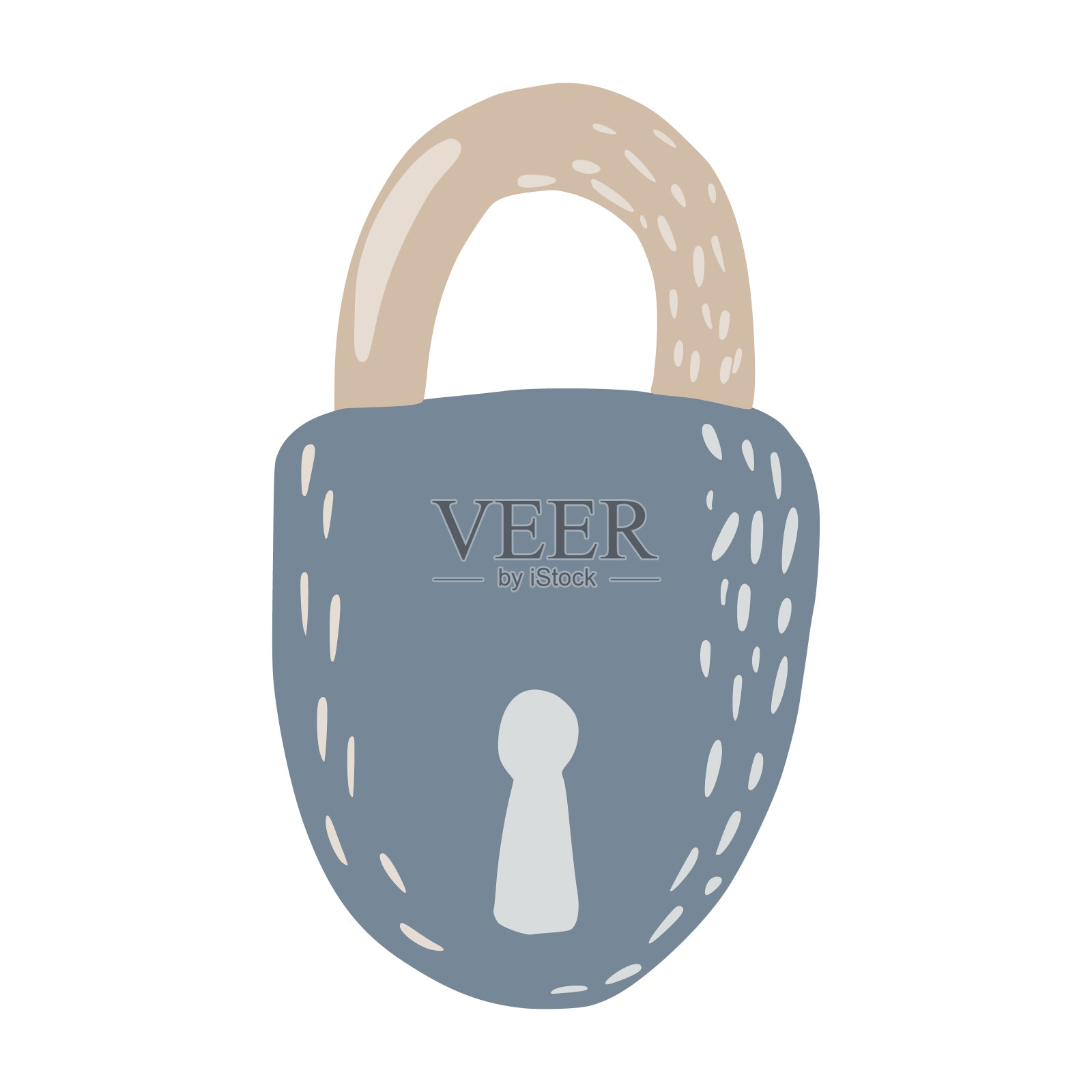 灰色锁隔离在白色背景。抽象元素的门在涂鸦。插画图片素材