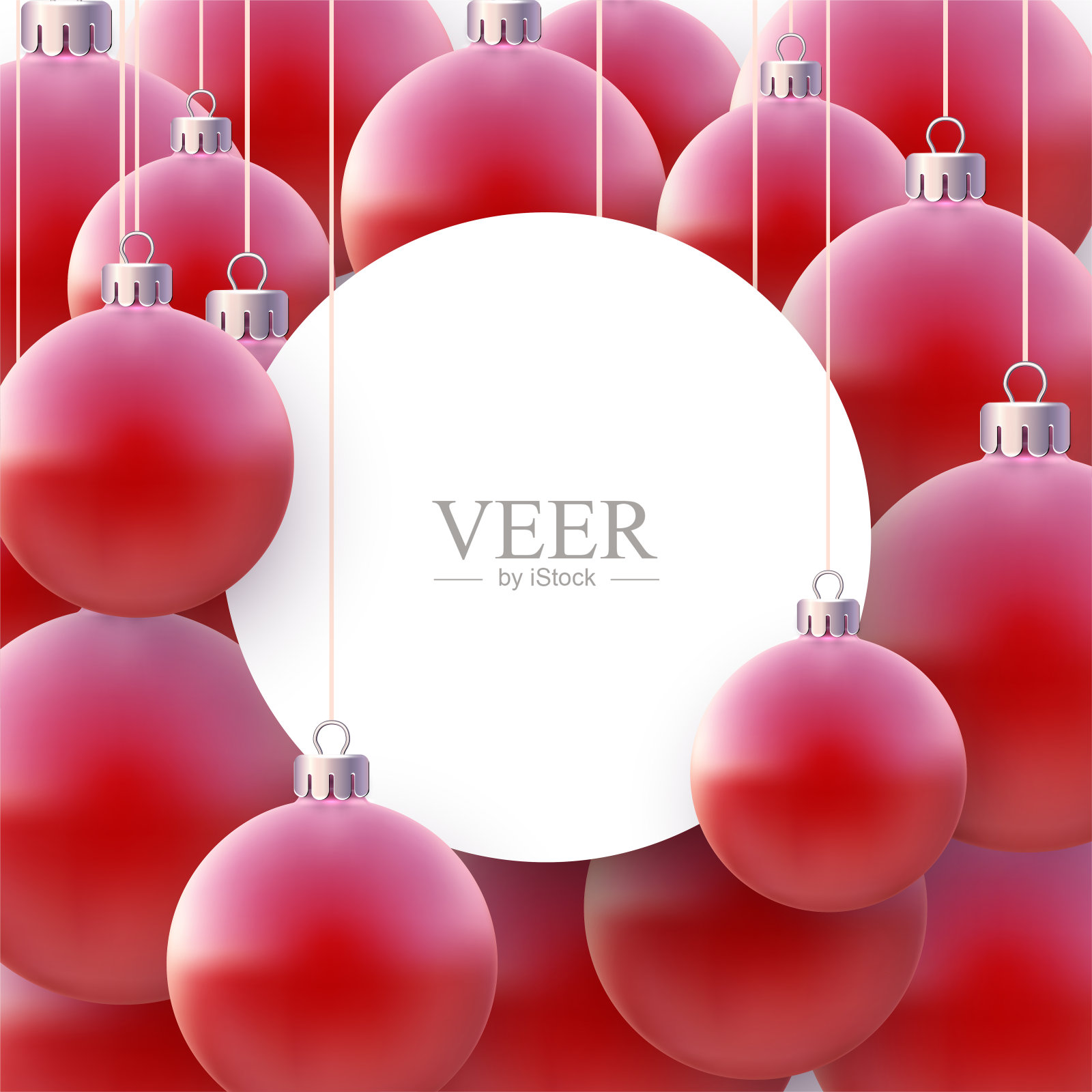 背景是红色的圣诞树球挂在绳子上。插画图片素材