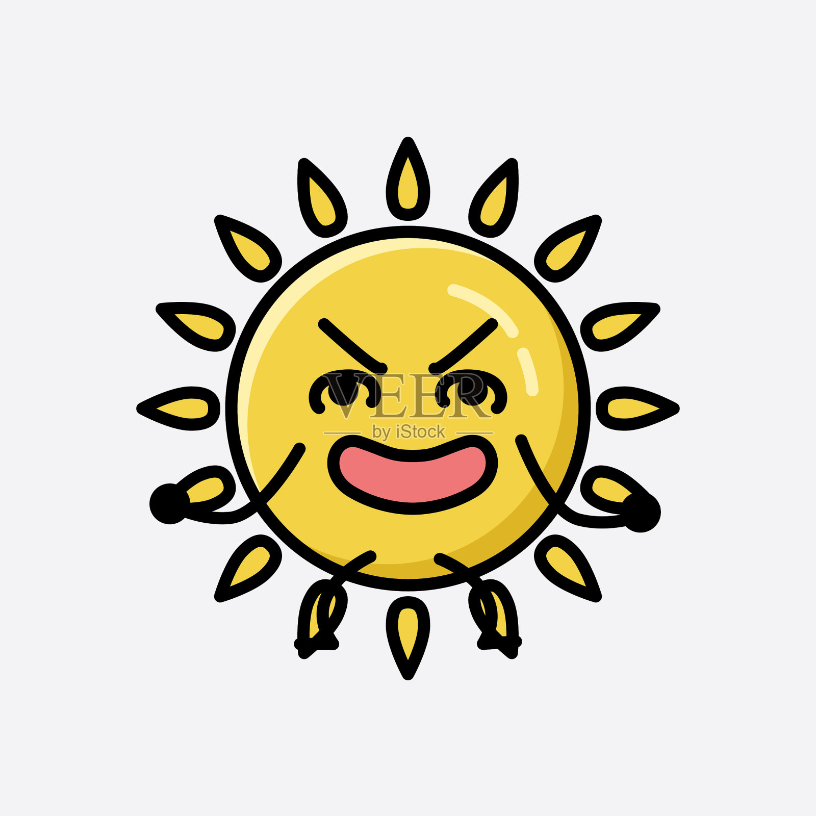 可爱的黄色太阳吉祥物人物在平面设计插画图片素材