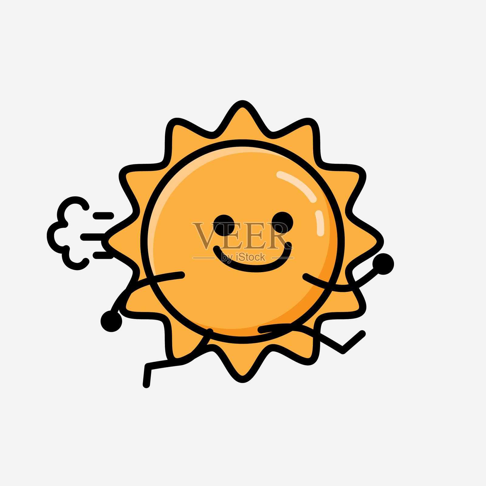 可爱的太阳吉祥物角色在平面设计风格插画图片素材