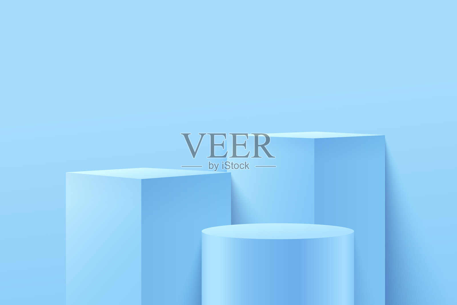 抽象蜡笔立方体和圆形的产品展示在现代网站上。背景渲染裙房和最小的蓝色纹理墙场景，三维渲染几何形状浅蓝色。向量EPS10插画图片素材