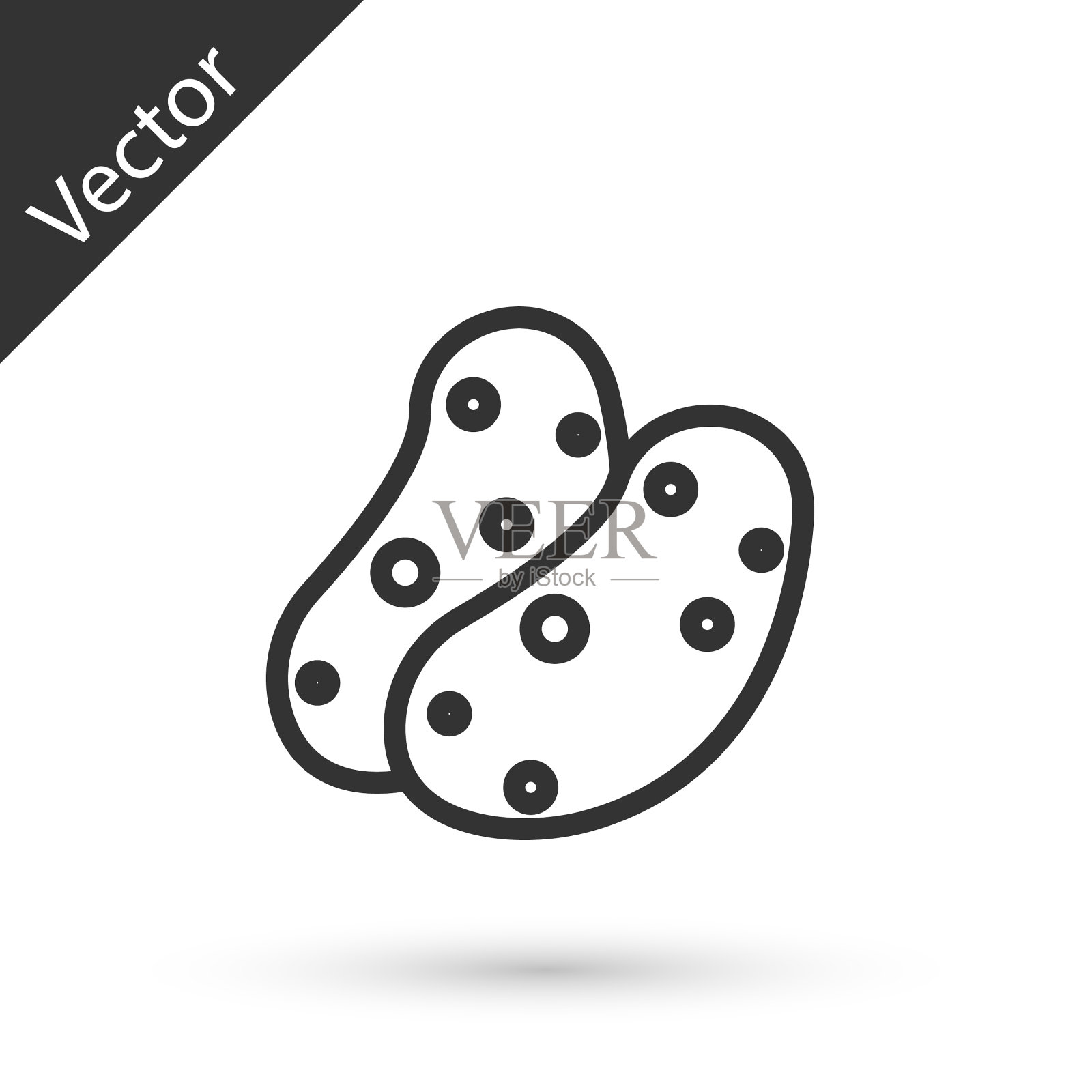 灰色线土豆图标孤立在白色背景插画图片素材