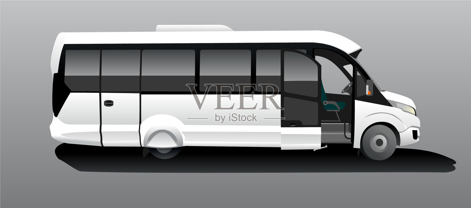 白色巴士与开放的门侧观光巴士插画图片素材