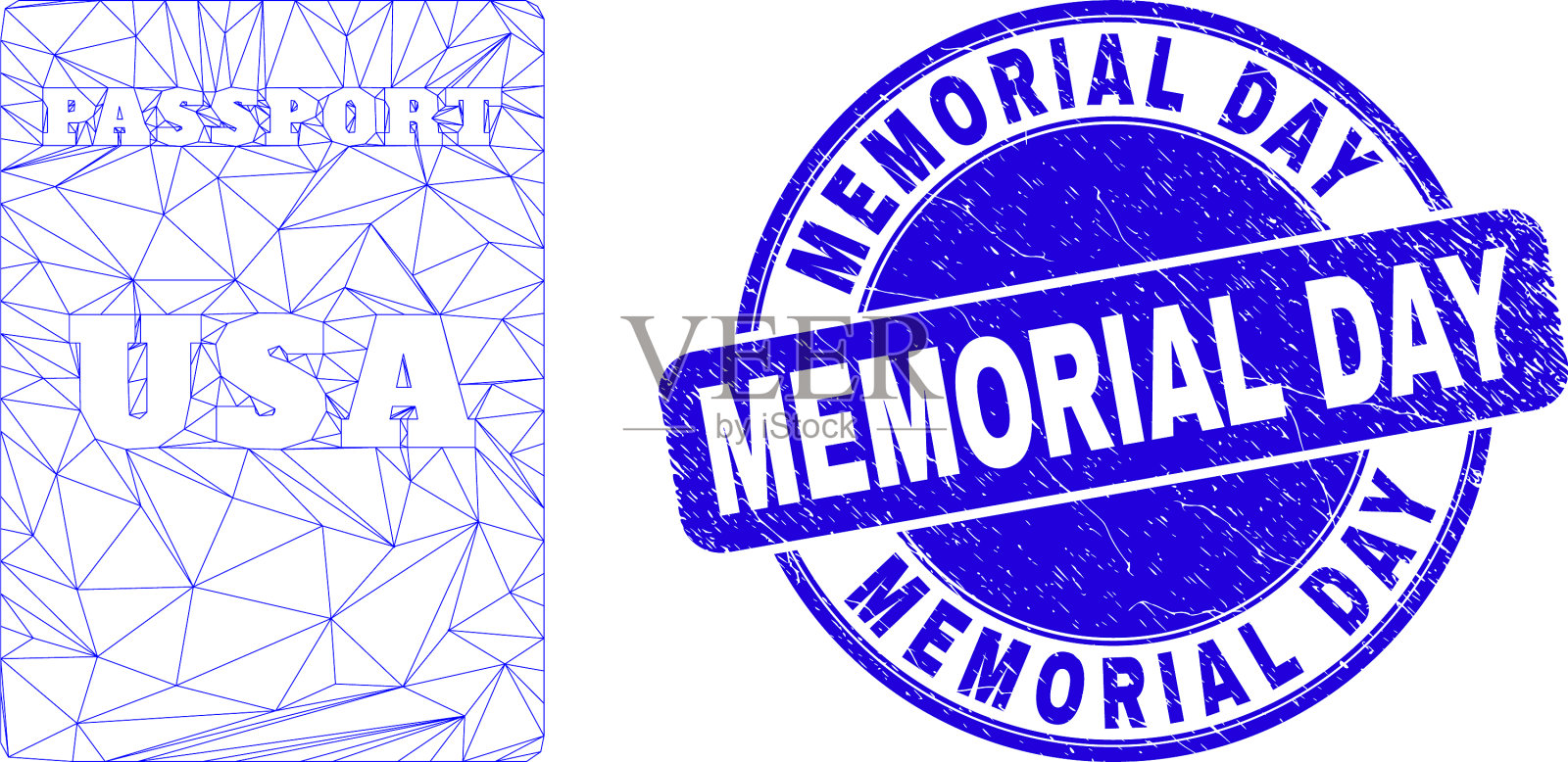 蓝色忧伤纪念日邮票印章和网页插画图片素材