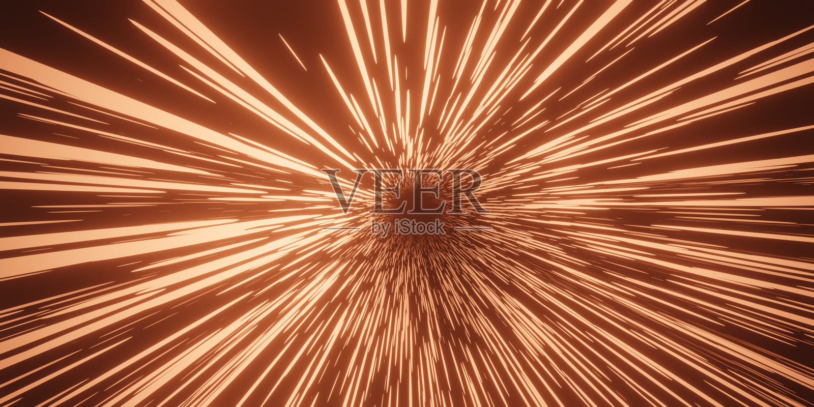 抽象的橙蓝色飞行空间超跳跃3d渲染。照片摄影图片