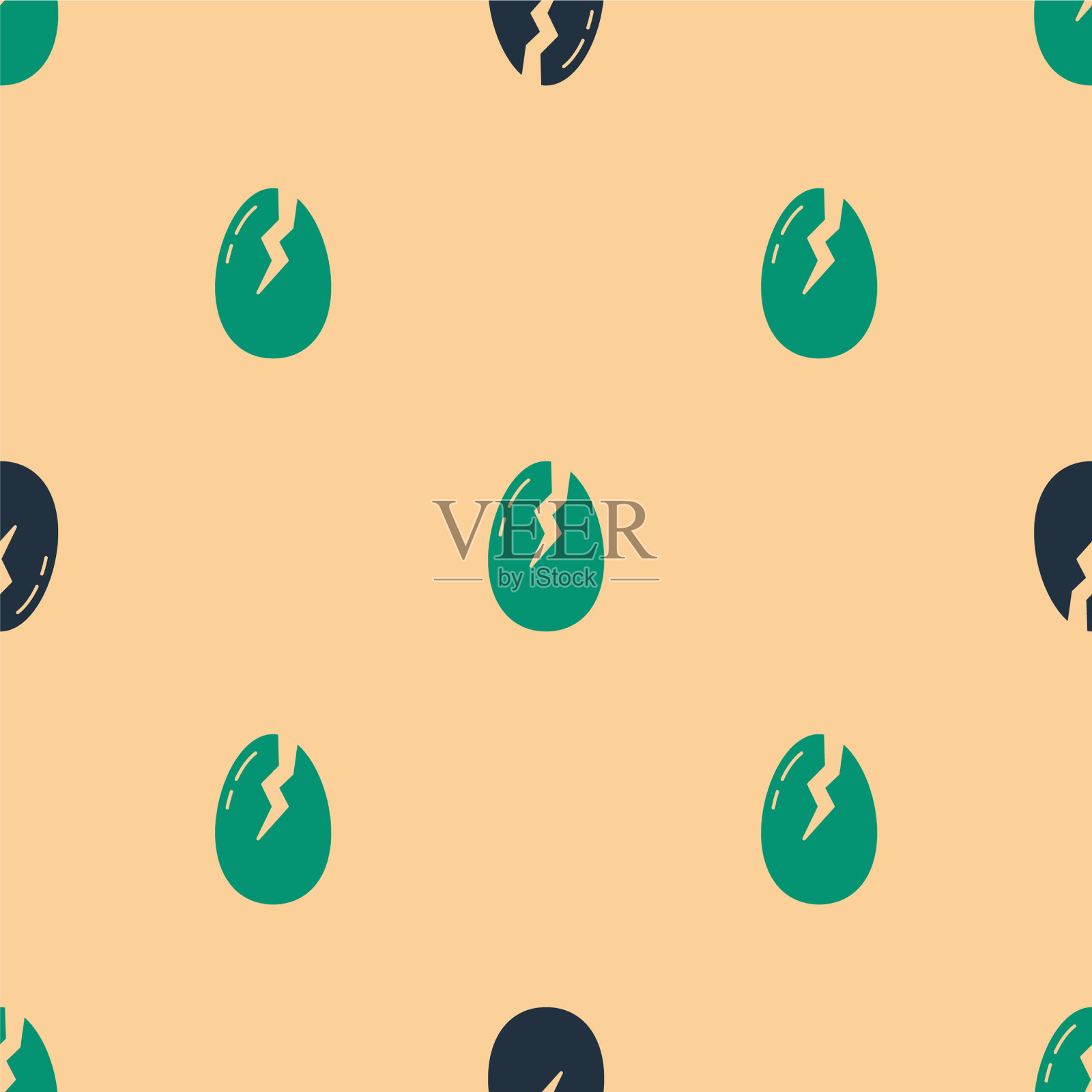 绿色和黑色的破碎蛋图标隔离无缝插画图片素材