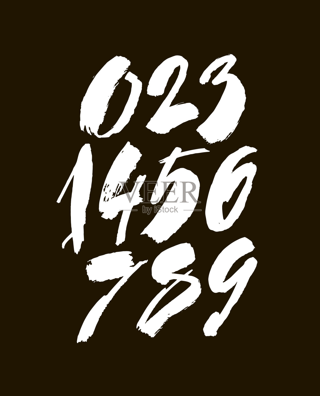 一套丙烯酸书法或墨水数字。ABC为您的设计，在黑色背景上刷字母插画图片素材