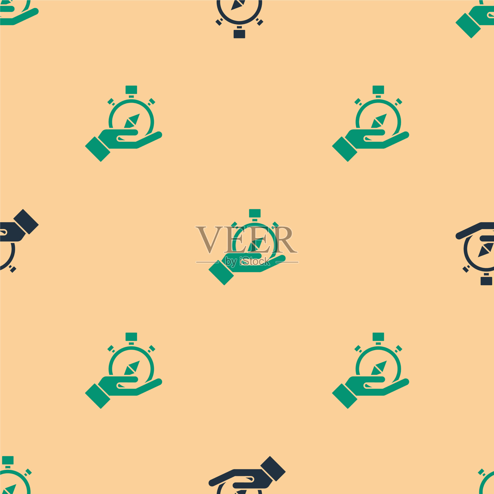 绿色和黑色罗盘图标隔离无缝插画图片素材