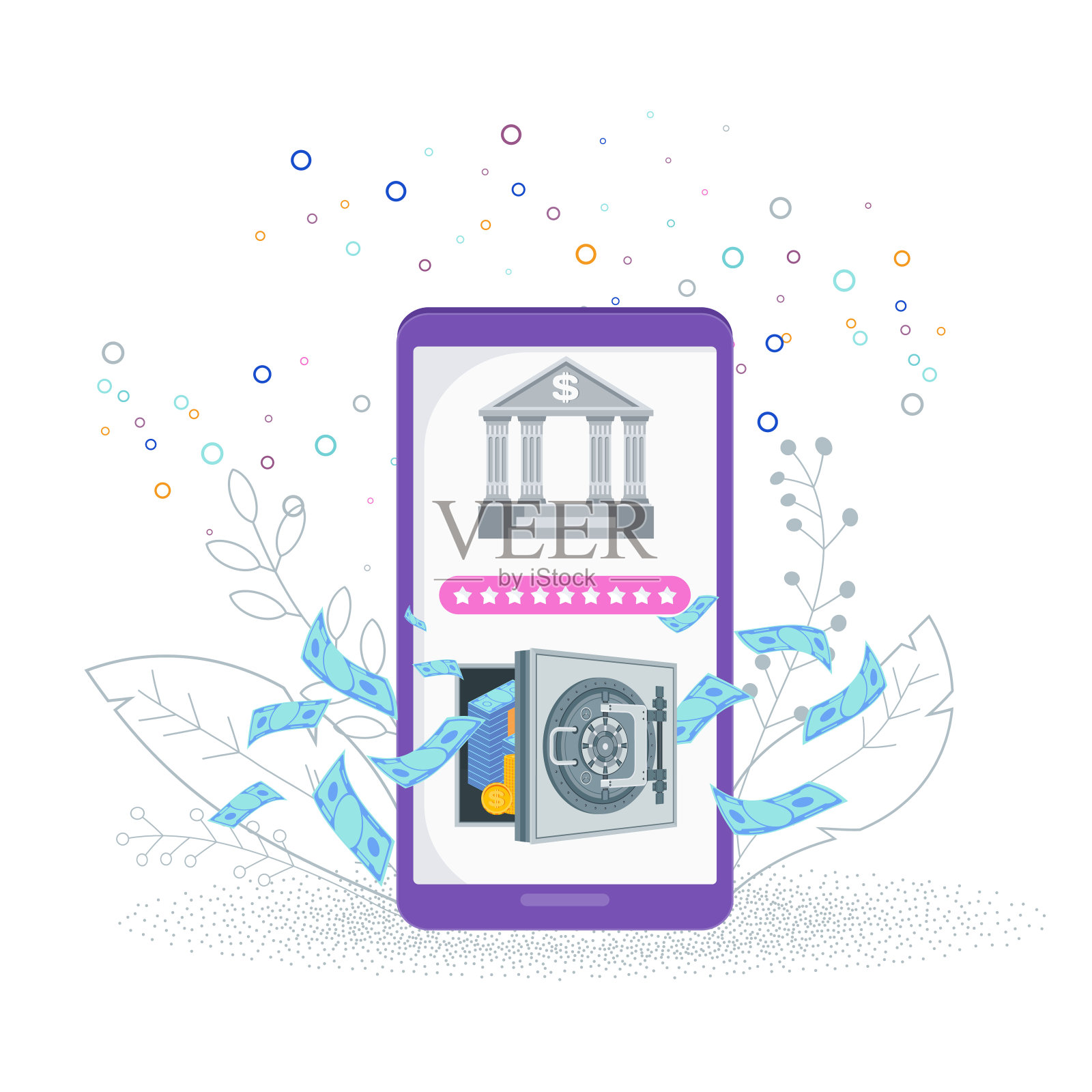 移动应用程序中的银行服务。智能手机充值。插画图片素材